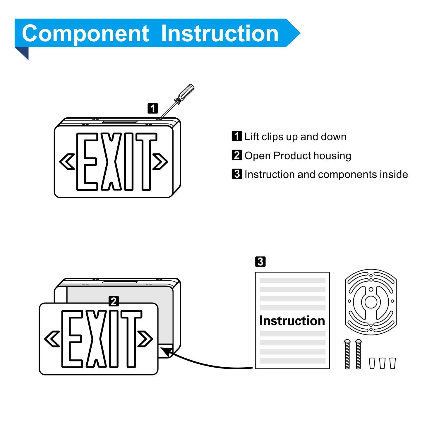SPECTSUN 6-Pack LED Exit Sign with Battery Backup - Green Emergency Exit Light, 120V/277V Hardwired Combo with Arrow, Wall/Ceiling Mount Fire Safety Sign - Perfect for Offices, Schools, and Commercial Buildings
