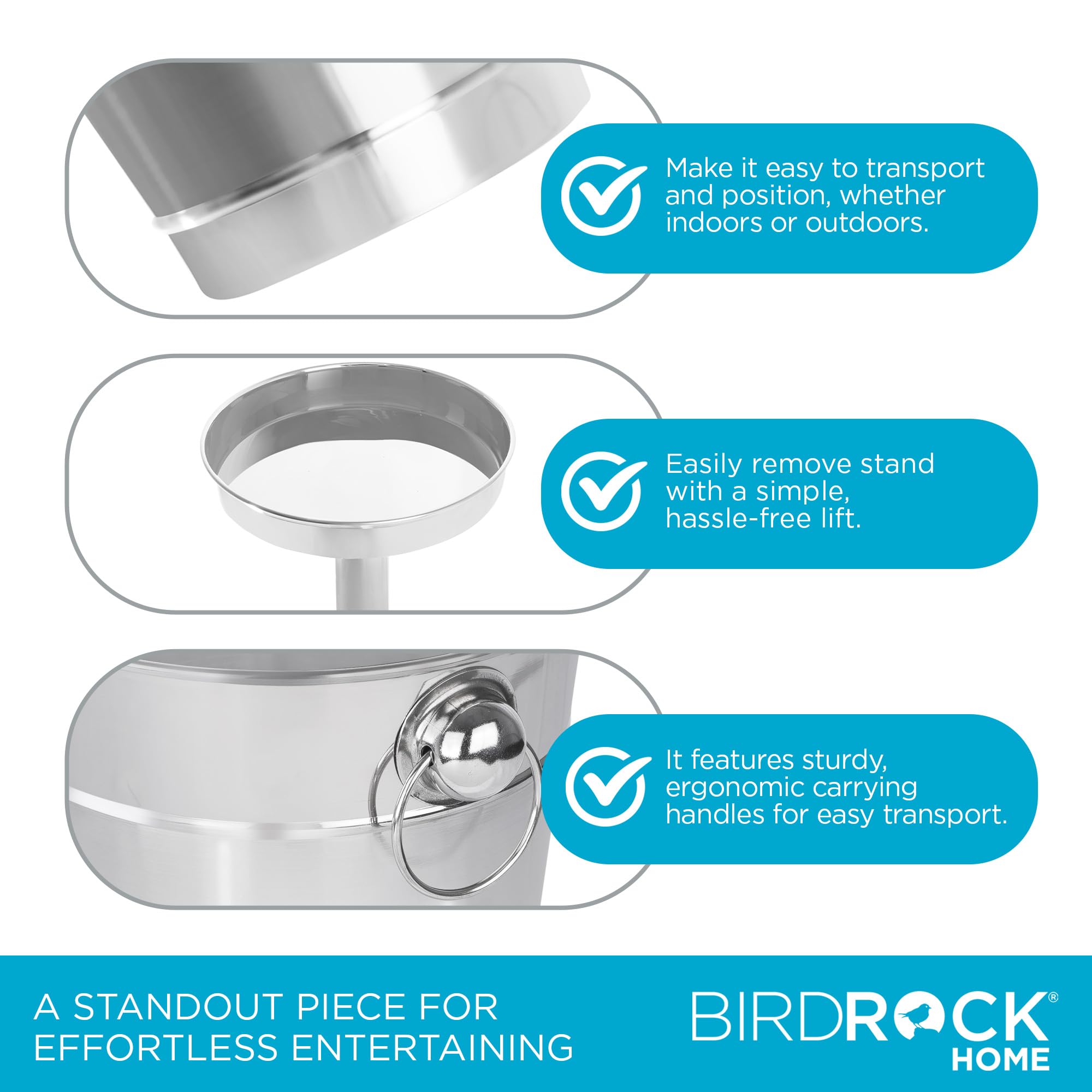BIRDROCK HOME 18/8 Stainless Steel Champagne Bucket with Stand | Premium Wine Chiller for Parties & Events | 32 Inch Freestanding Ice Bucket | Indoor & Outdoor Use | Perfect for Weddings, BBQs & Home Entertaining
