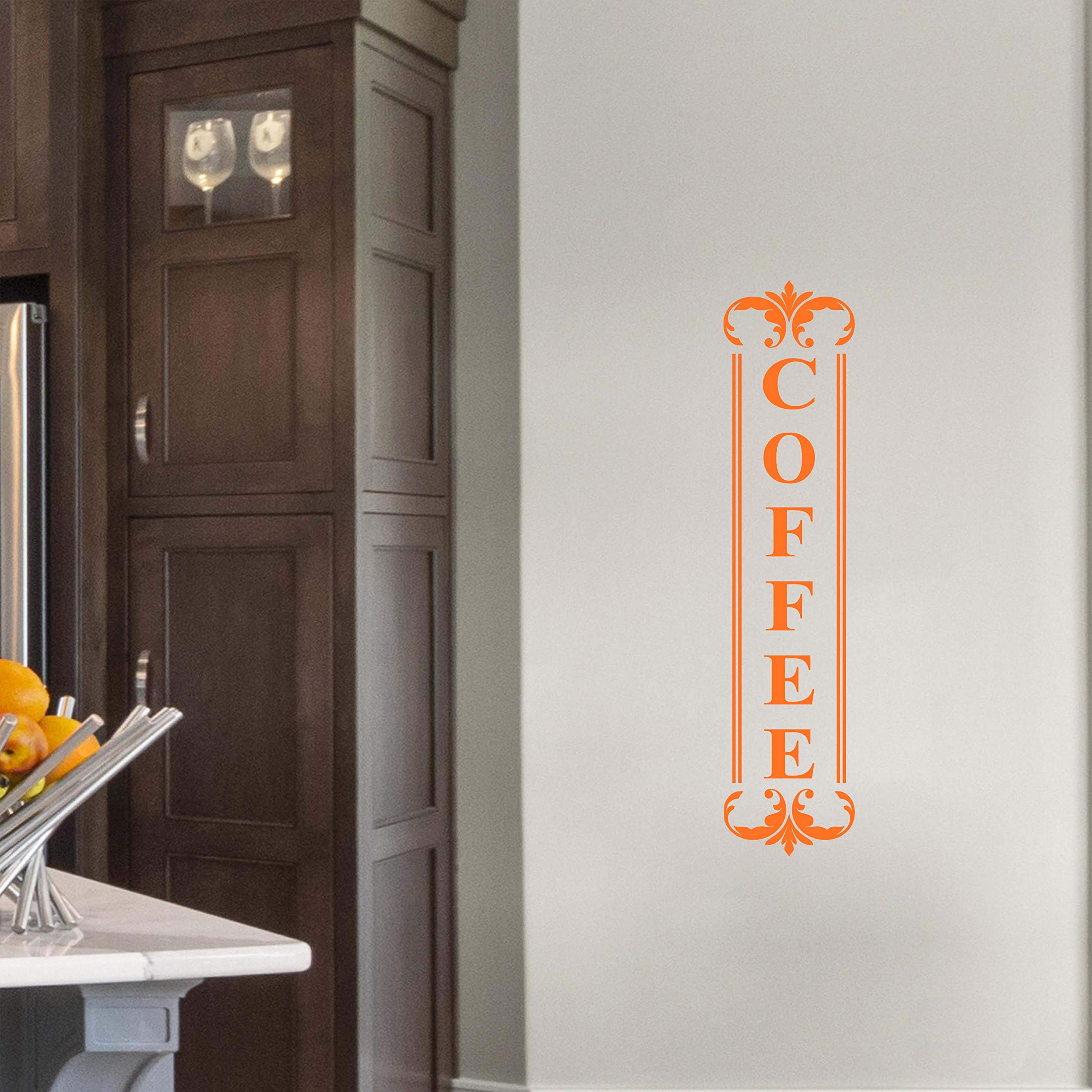 Coffee Wall Decal Quote - 2.5x11 Orange Vinyl Sticker for Kitchen Decor