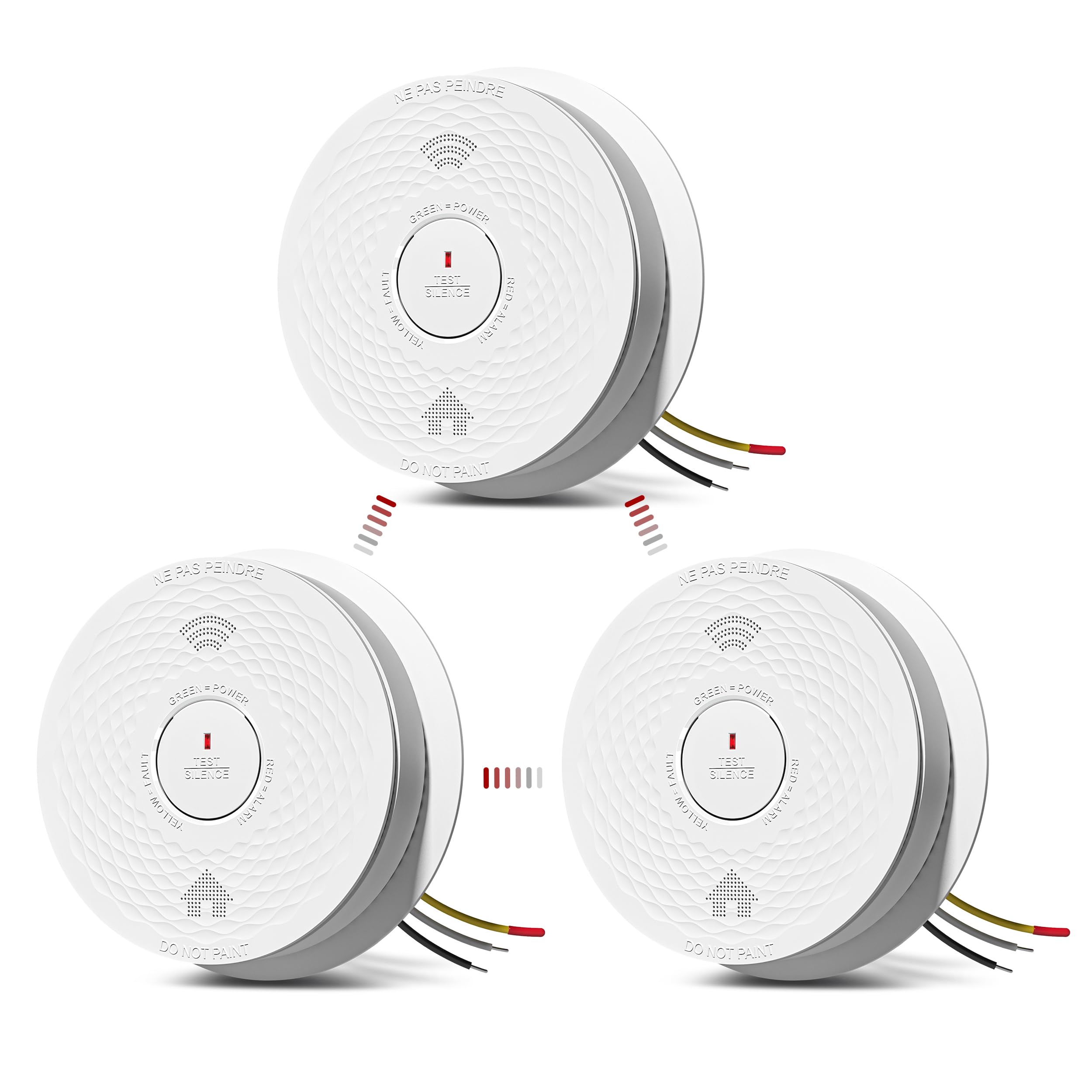 Hardwired Interconnected Smoke & Carbon Monoxide Detector Combo - 2-in-1 Fire & CO Alarm with Battery Backup, Voice Alert & Self-Check (3 Pack) | Home Safety, Bedroom, Kitchen & Office Protection