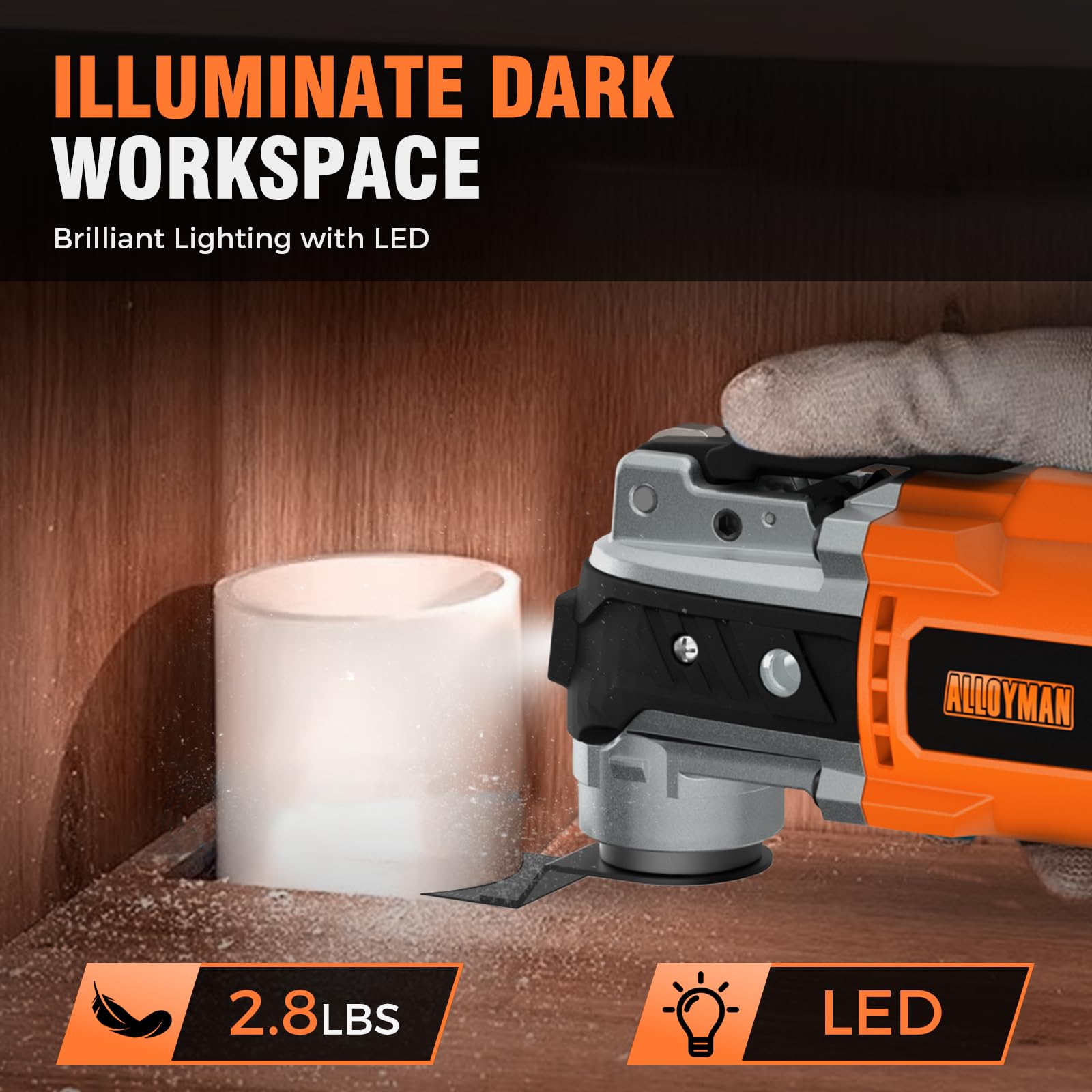 Alloyman 20V Cordless Brushless Oscillating Multi-Tool Kit - 19000OPM, 6-Speed Adjustable, Quick-Change Accessories, LED Light, 2000mAh Battery with 24-Piece Accessories for Cutting, Grinding, Sanding - Perfect for DIY Projects, Home Renovation, and Professional Woodworking