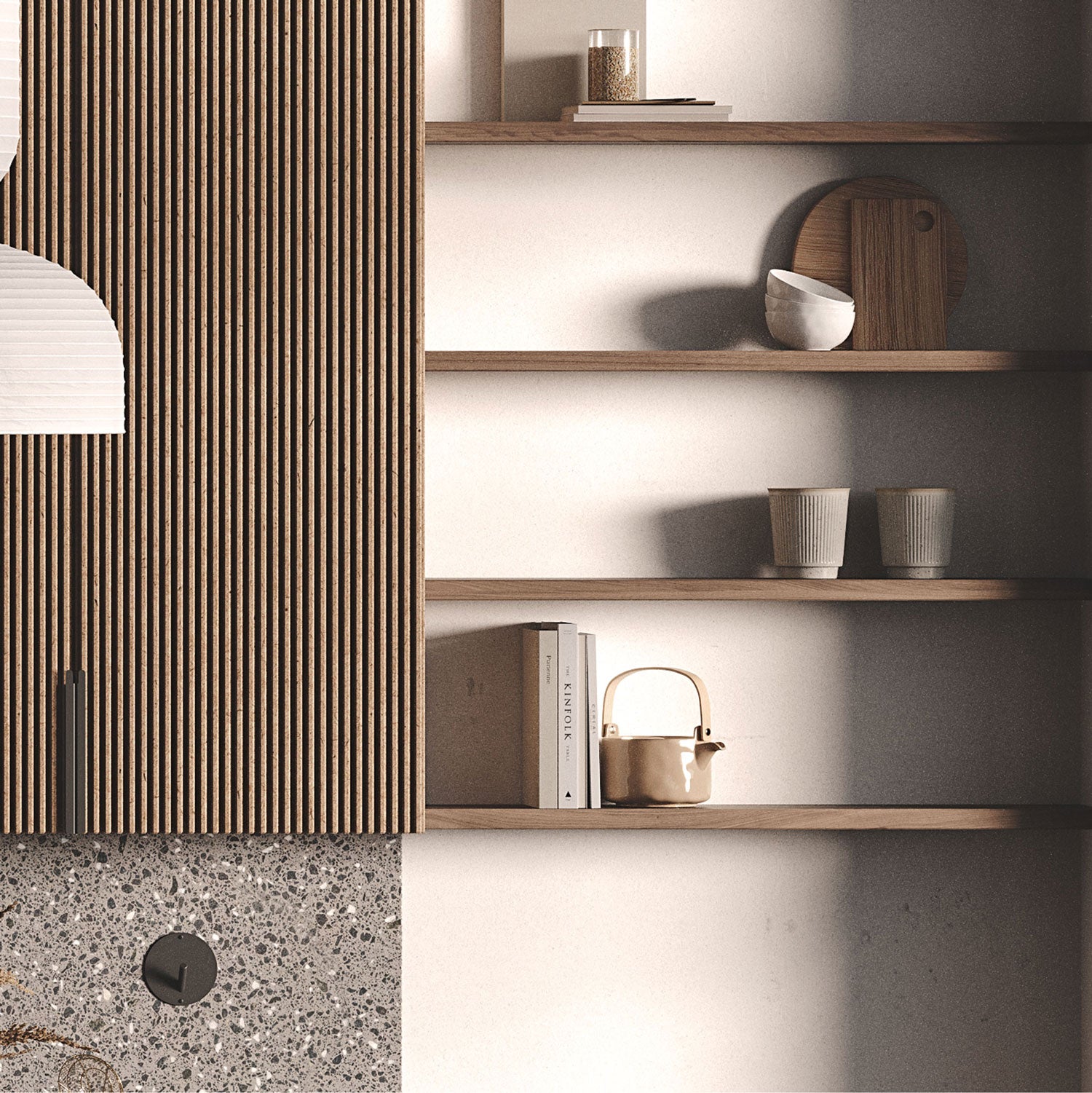 Aksel Inlay Hatch Grey Floating Shelf - Modern Wall Mounted Storage for Living Room, Kitchen & Bathroom Organization