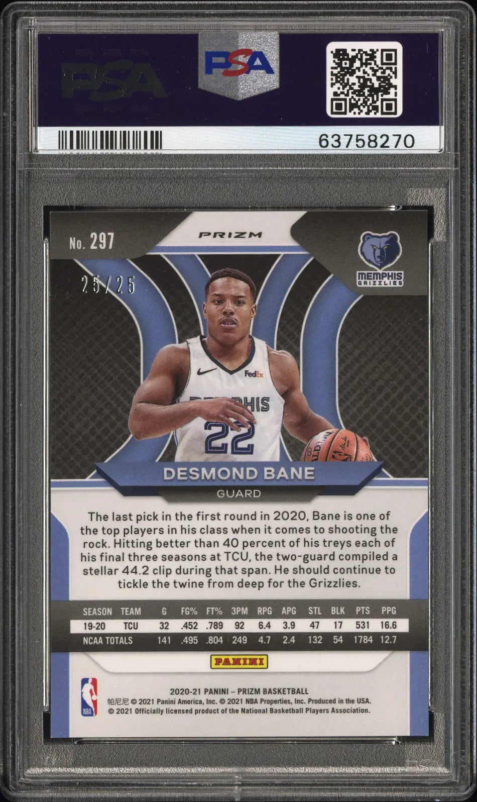 2020 Panini Prizm Basketball Desmond Bane Rookie Card Green Pulsar PSA 10 Gem Mint 25/25 - Rare Collectible for Basketball Fans & Sports Memorabilia Enthusiasts