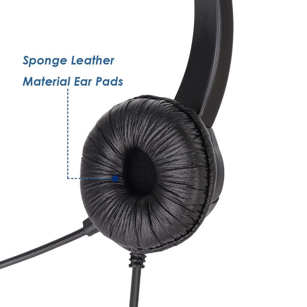 Adjustable Volume & Mute Switch 2.5mm Headset for Cisco, Linksys, Grandstream & Polycom Desk Phones - Perfect for Call Centers, Office Communications & Customer Service