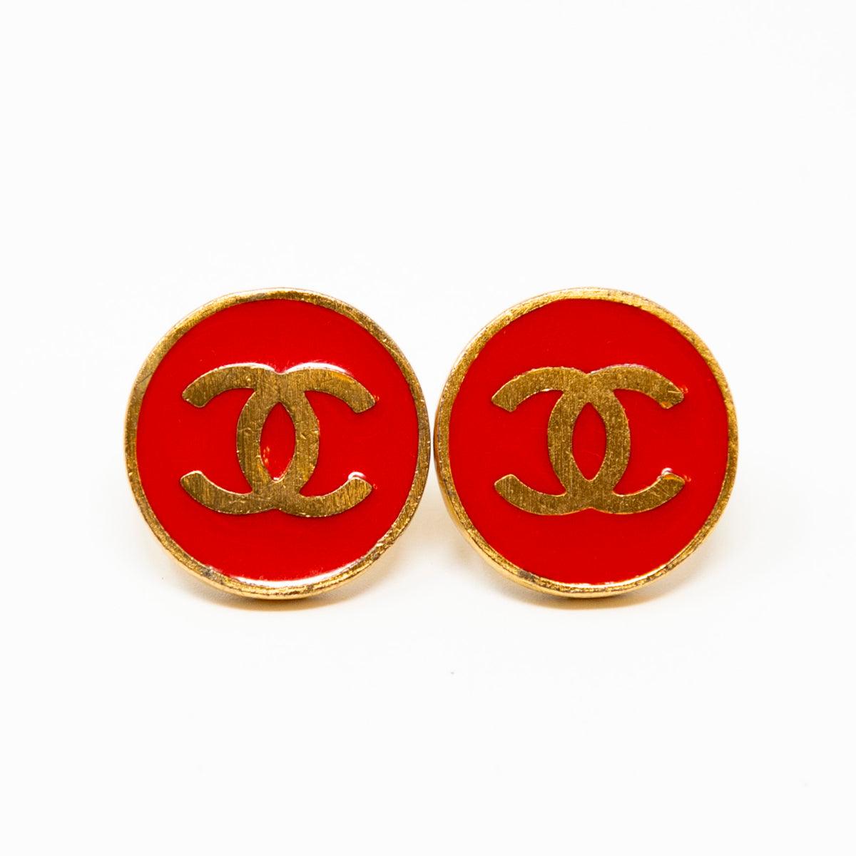 Vintage Chanel Red Button Clip-On Earrings - Classic Fashion Accessory for Women, Perfect for Parties, Weddings & Everyday Wear