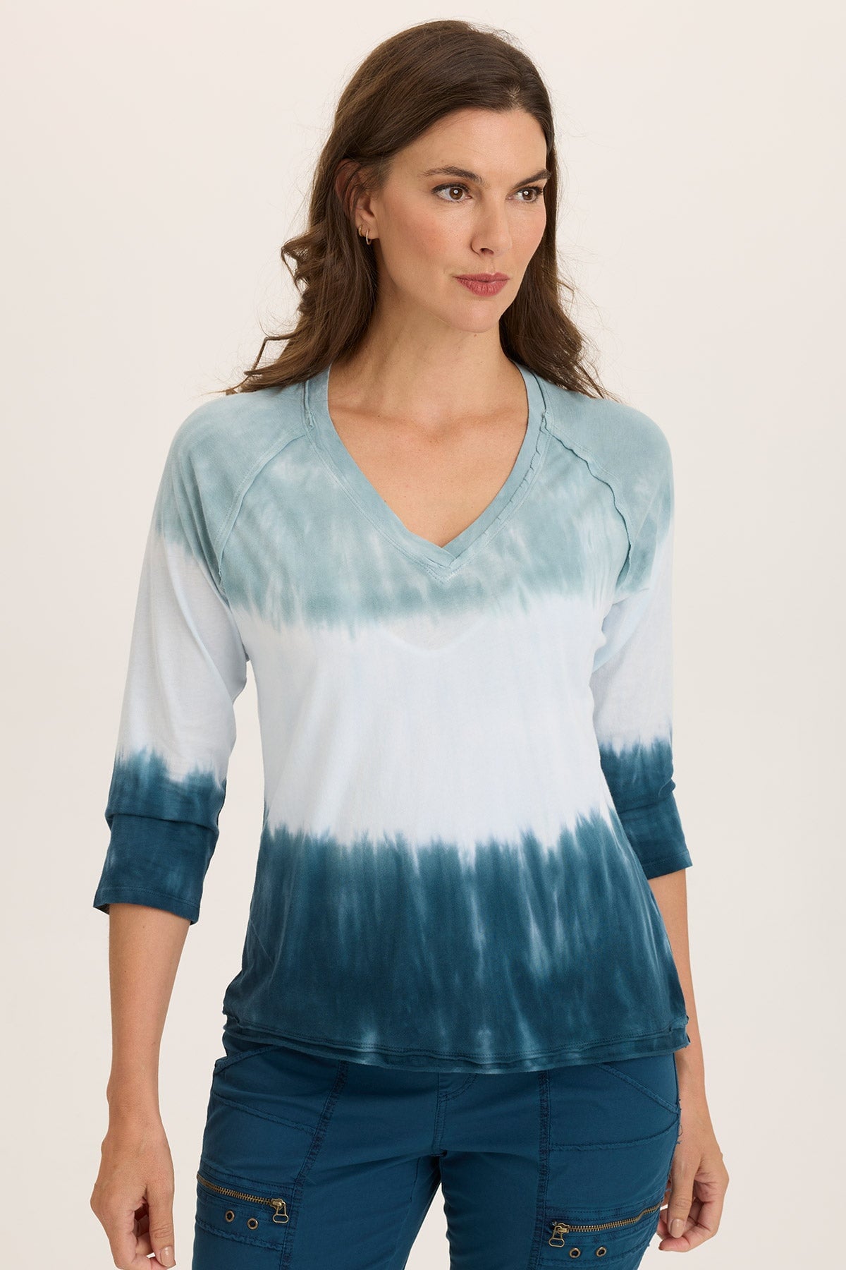 Maven Jersey 3/4 Sleeve V Neck T-Shirt for Women - Soft Casual Tee for Everyday Wear, Work & Weekend Outfits