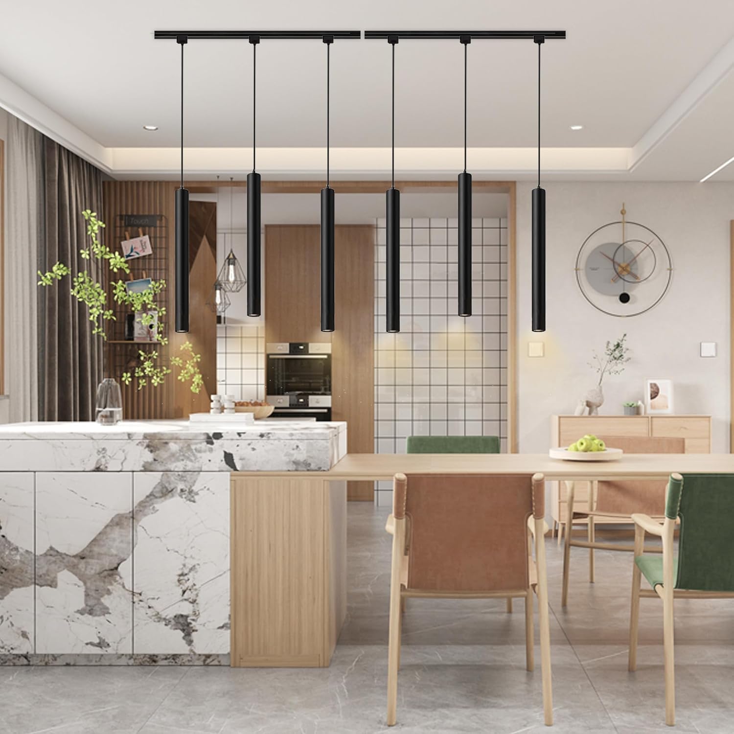 6-Pack Black Pendant Lights with 3CCT LED - Adjustable Track or Ceiling Mount Lighting Kit for Kitchen Island, Dining Room, Bedroom | Modern Restaurant, Hotel & Bar Decor Lighting Solution