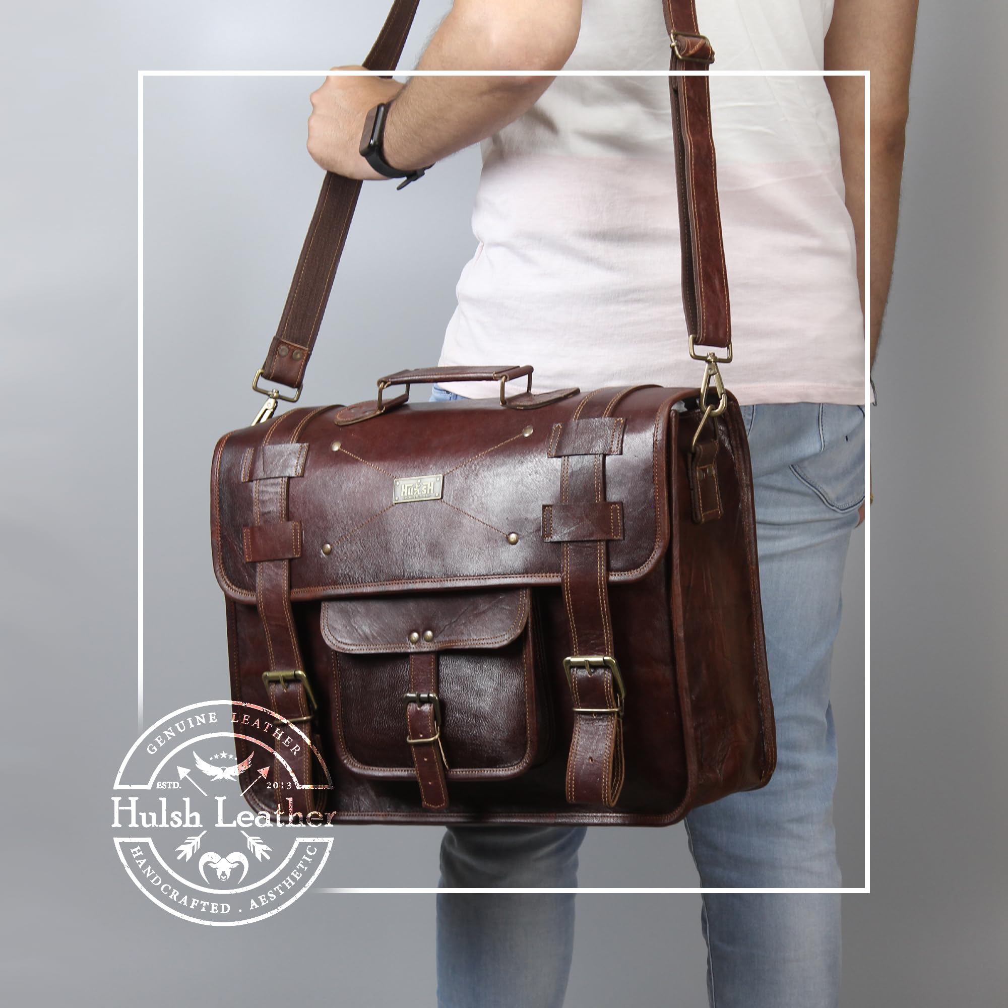 Premium Full Grain Leather Messenger Bag for Men - Durable Genuine Leather Laptop Briefcase & Business Satchel - Perfect for Office, Travel & Daily Commute
