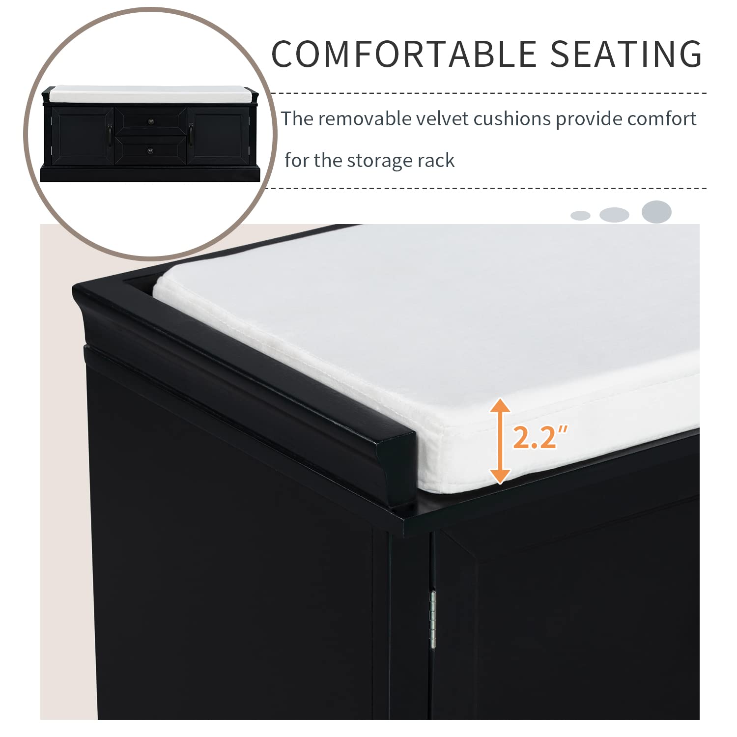 Danxee Wooden Shoe Storage Bench with Cushion - 2 Drawers & Cabinets for Entryway (Black) - Perfect for Hallway Organization