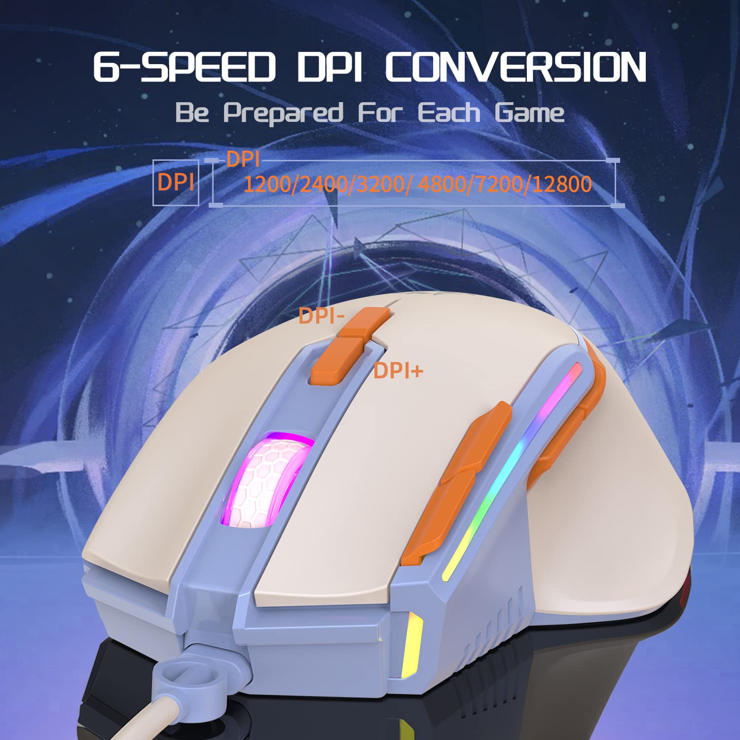 MAGIC-REFINER M2 Wired Gaming Mouse - 6 RGB Backlight Modes, 12800DPI Adjustable, High Precision, Macro Programmable, Ergonomic Right-Hand Design, Plug & Play USB for PC, Laptop, Mac (Blueberry) - Perfect for FPS, MOBA Games and Office Work
