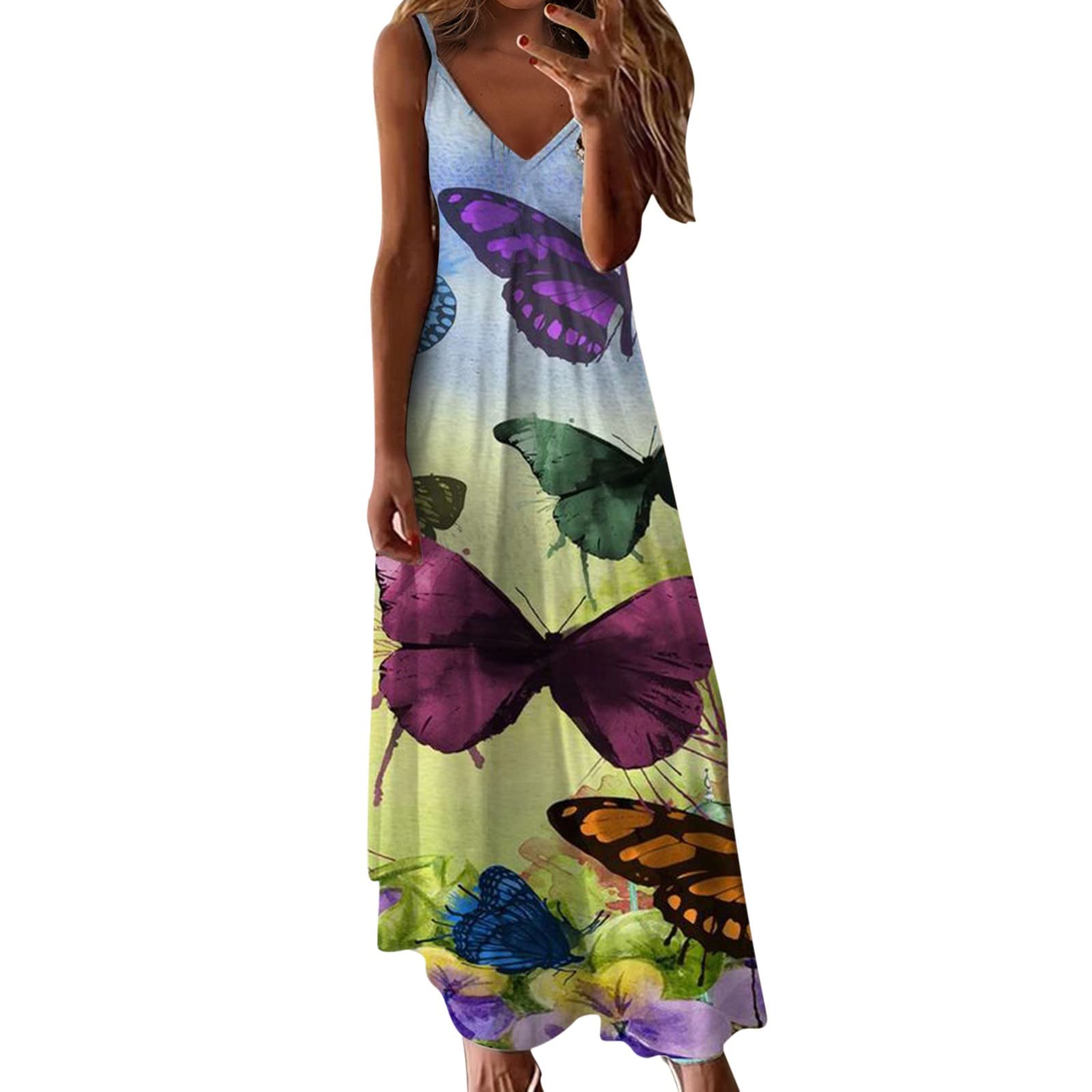 WANYNG Women's Plus Size Floral Print Maxi Dress - Vintage Bohemian Sleeveless V-Neck Casual Summer Dress for Beach, Party & Everyday Wear