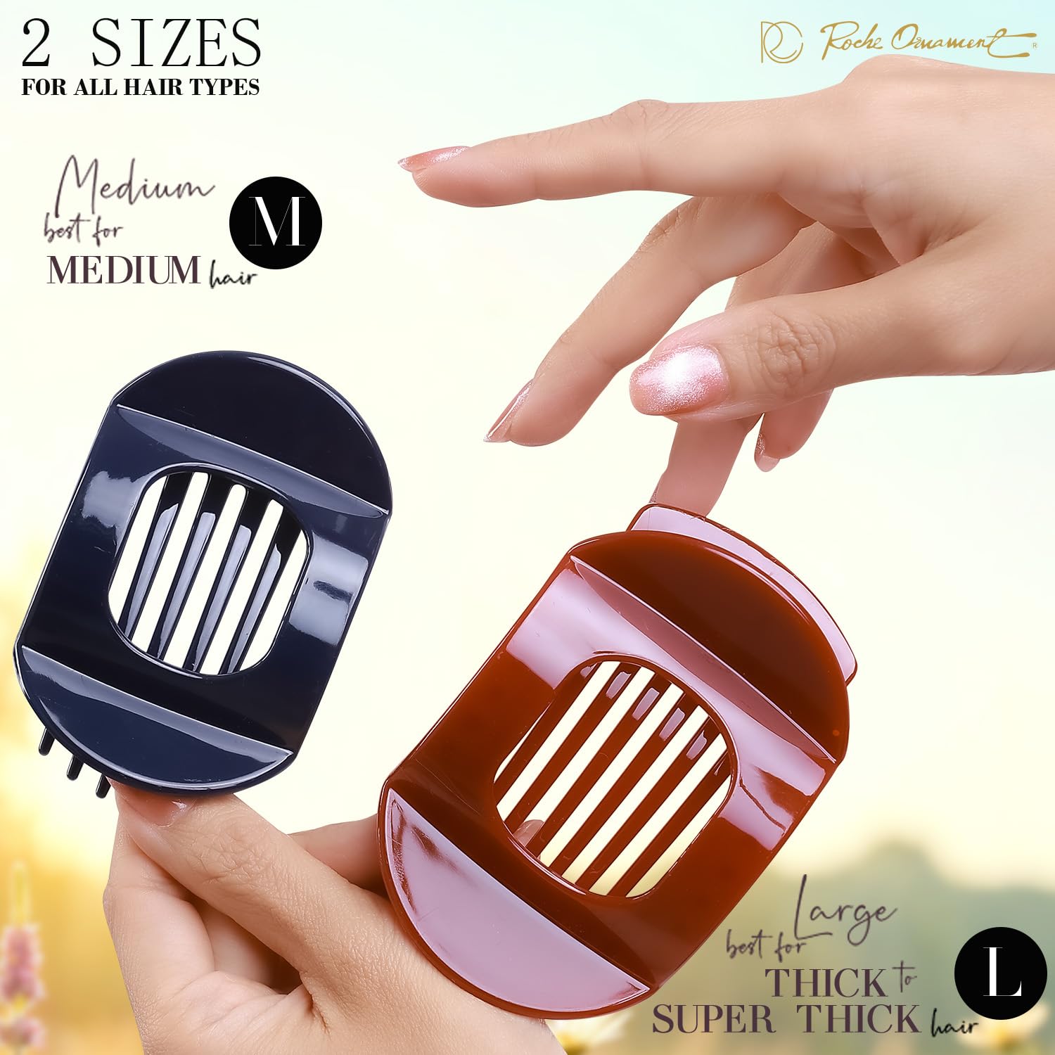 6-Piece Women's Square Strong Grip Hair Clips with Inner Teeth - No Slip Plastic Hair Claw Clamps for Girls & Ladies - Medium Classic Hair Accessories for Styling, Work, and Everyday Use