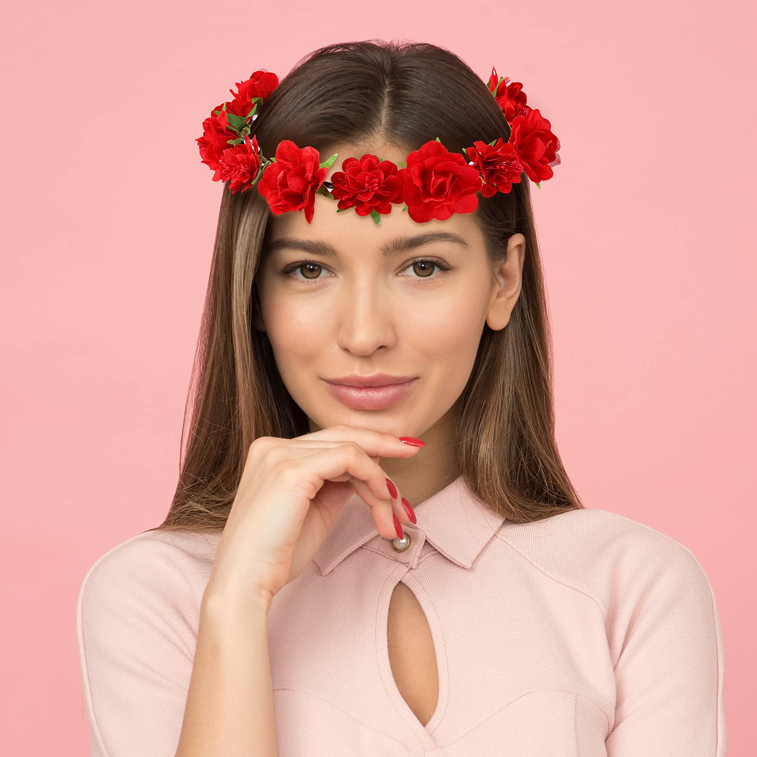 8 Pack Handmade Adjustable Sunflower Rose Flower Wreath Headbands - Bohemian Crown Garland for Women, Brides, Bridesmaids, Teens - Perfect for Weddings, Parties, Festivals & Photo Shoots