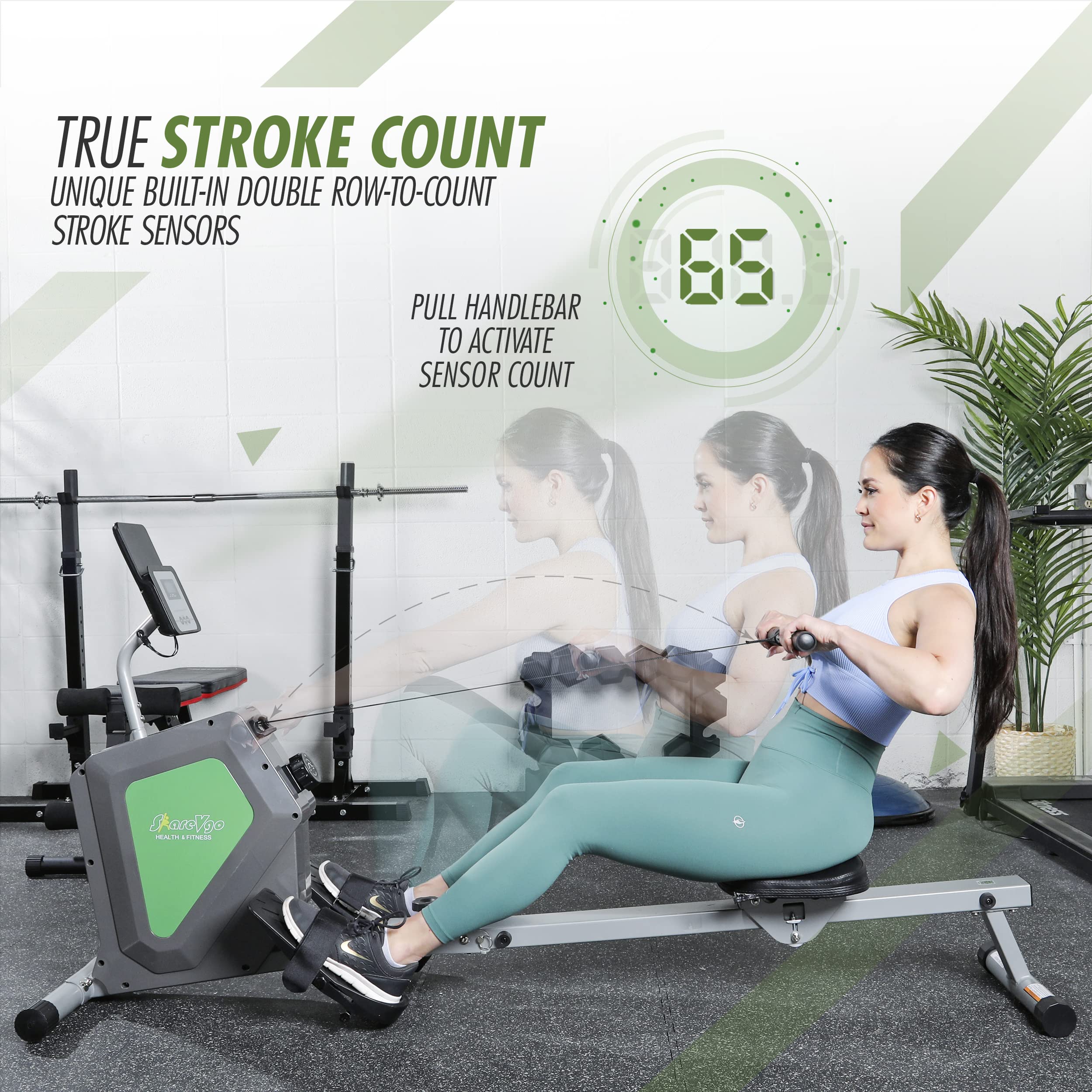 ShareVgo Smart Home Rowing Machine - Bluetooth Connected, Compact Foldable Magnetic Rower with Fitness App, 285lbs Weight Capacity, Perfect for Home Gym, Cardio Workout & Full-Body Training - SRM2000