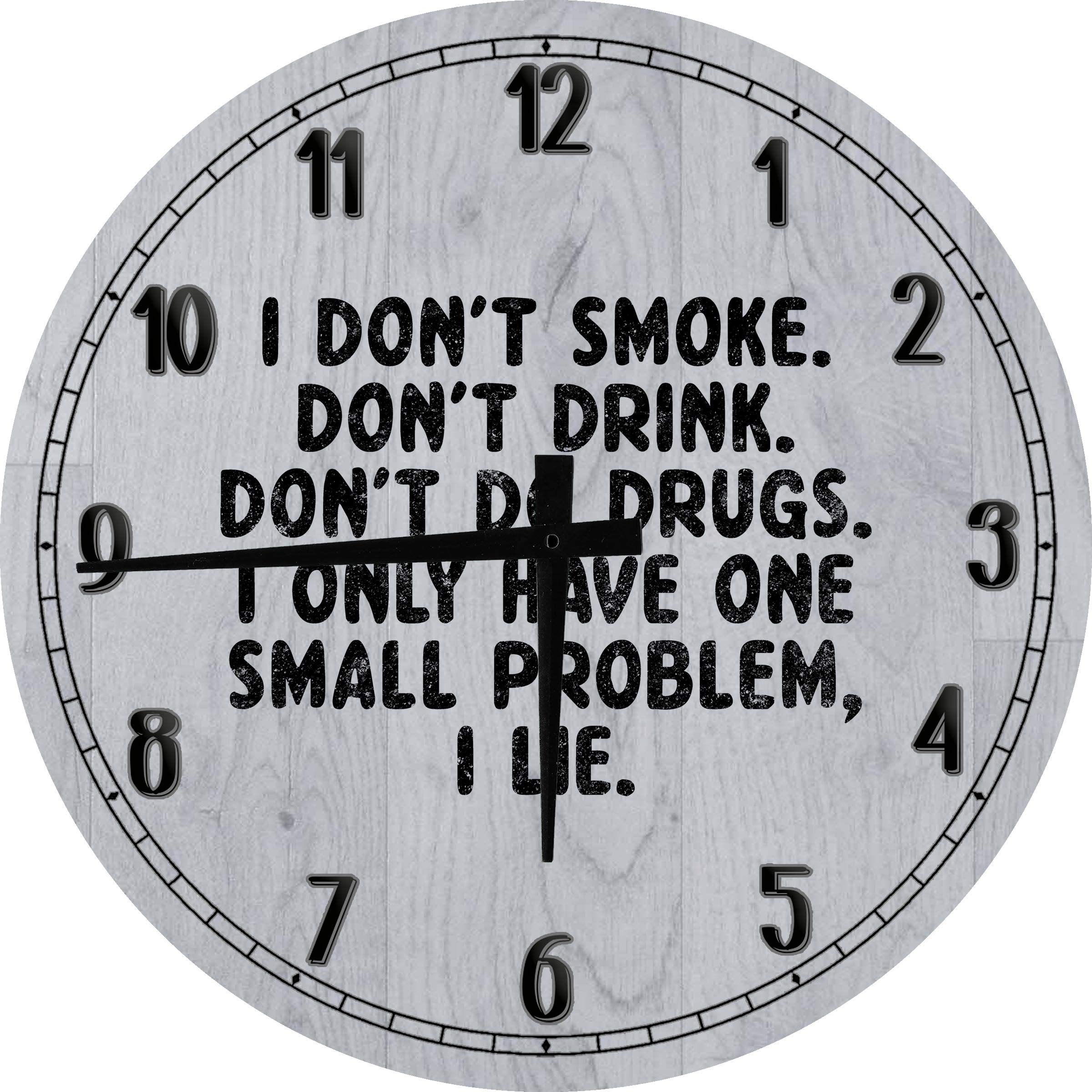 24 Inch Gray Round Wall Clock - Battery Operated, Large Bar Wall Art Decor for Smokers, Drinkers, and Compulsive Liars - Perfect for Living Room, Kitchen, or Man Cave