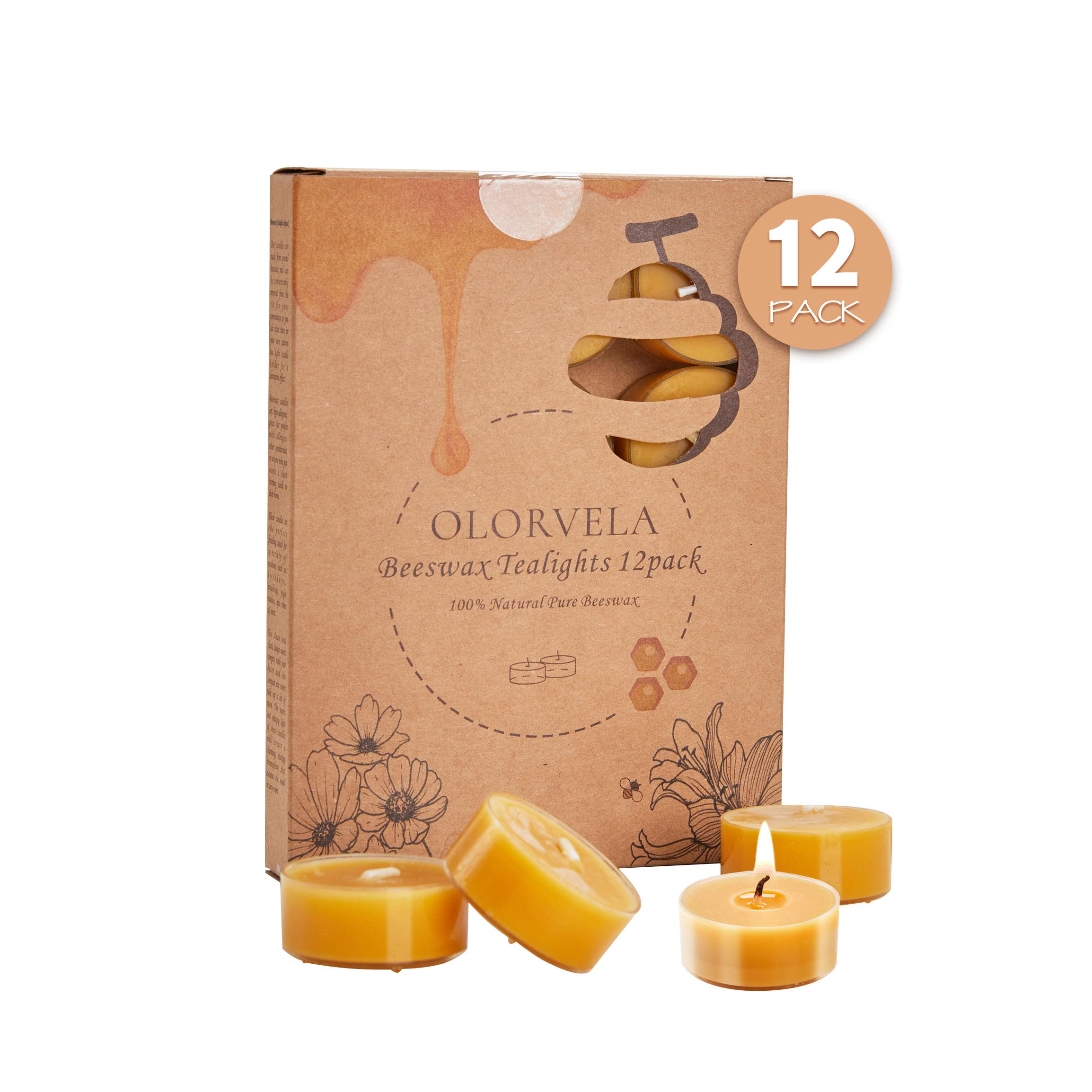 12-Pack Pure Beeswax Tea Light Candles | Handmade Natural Beeswax Candles with 4-Hour Burn Time | Clear Cup Design for Home Decor, Romantic Dinners & Aromatherapy