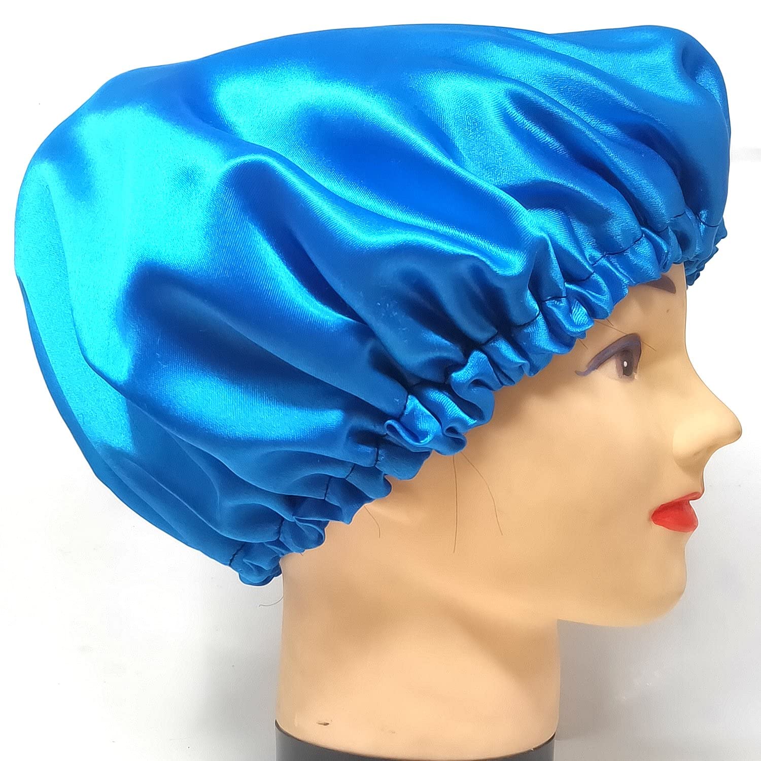 Anokhi Ada Dual Layer Satin Bonnet for Girls & Women - Navy Blue Hair Bonnet for Sleeping, Protective Silk Bonnet for Curly & Natural Hair - 36-02 (Great for Nighttime & Travel)