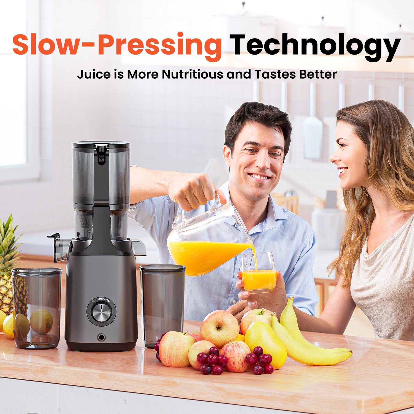 JoyBear Cold Press Juicer - Slow Masticating Juicer Machine with 4.3