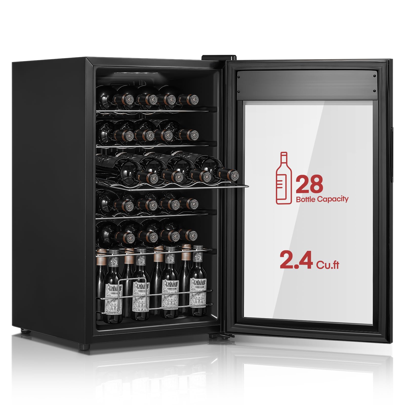 28 Bottles Wine Cooler Refrigerator - Dual Glass Door Wine Fridge with LED Lighting & Digital Temperature Control - Perfect for Home Bars, Offices, and Restaurants - Keep Your Wine Collection at Ideal Serving Temperature for Entertaining and Special Occasions