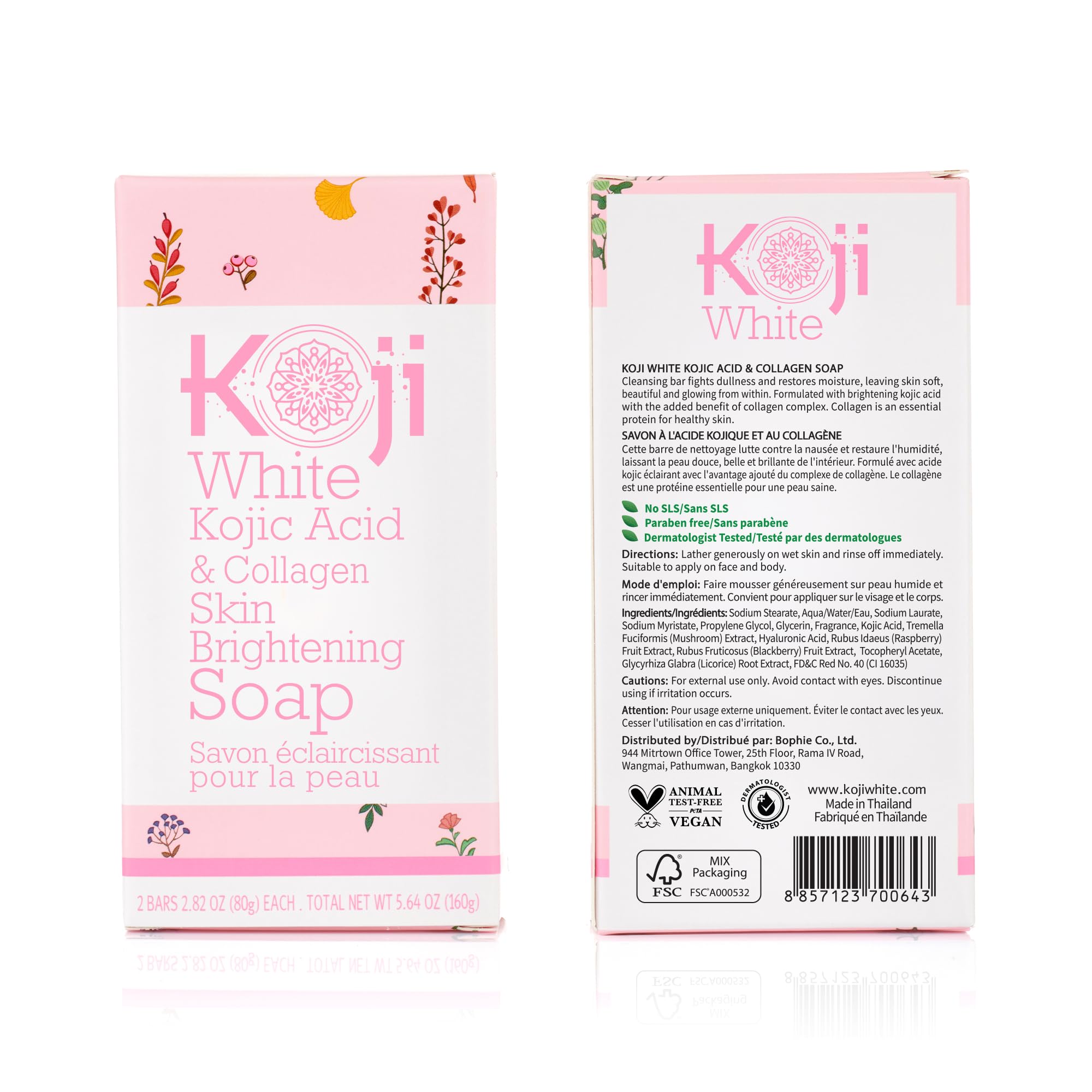 Koji White Kojic Acid & Collagen Skin Brightening Soap - Face & Body Cleanser for Glowing Skin, Moisturizing Bar to Reduce Wrinkles, Vegan & Paraben-Free, 2.82oz (2 Bars) - Perfect for Daily Skincare Routine & Hyperpigmentation Treatment