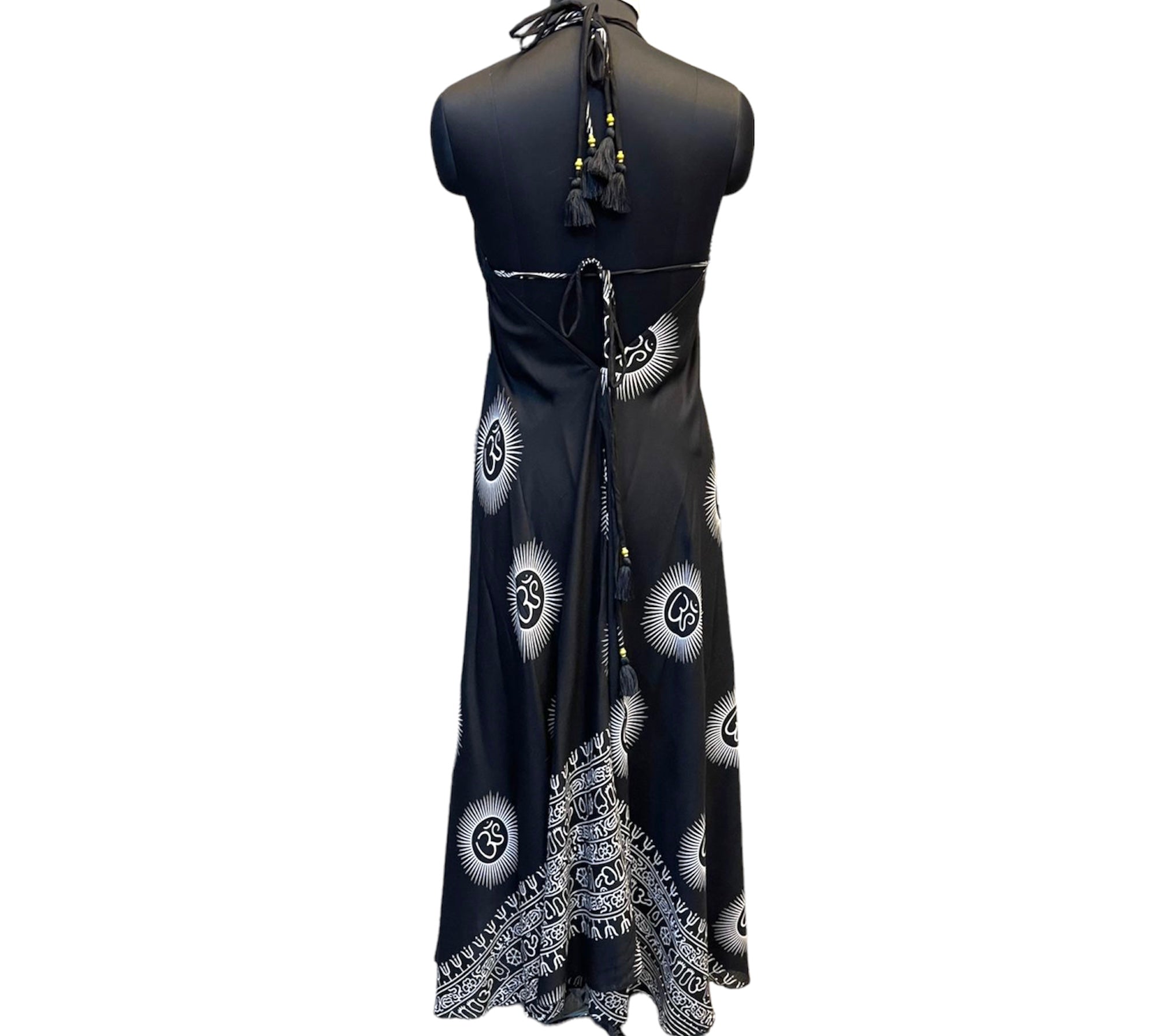 Magic Long Dress with Om Mantra Print - Elegant Boho Maxi Dress for Yoga, Meditation & Festivals