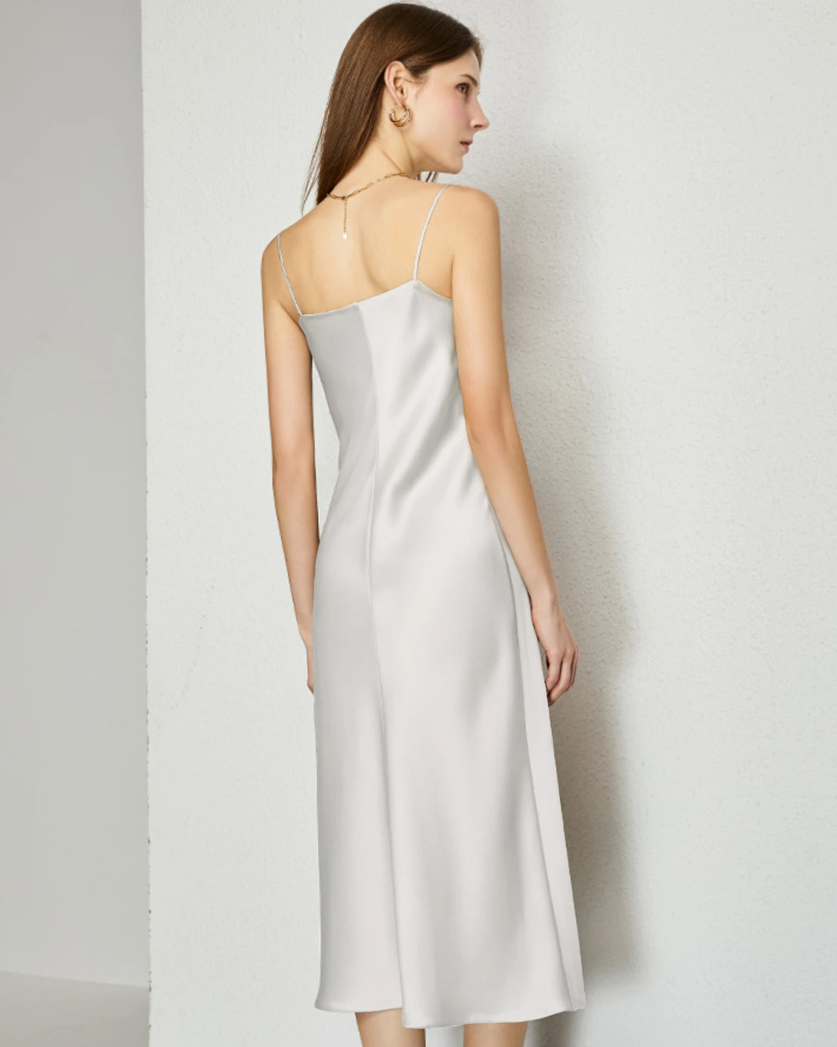 Elegant V-Neck Silk Slip Midi Dress for Women - Comfortable & Stylish Summer Evening Dress for Date Night, Wedding Guest or Cocktail Party
