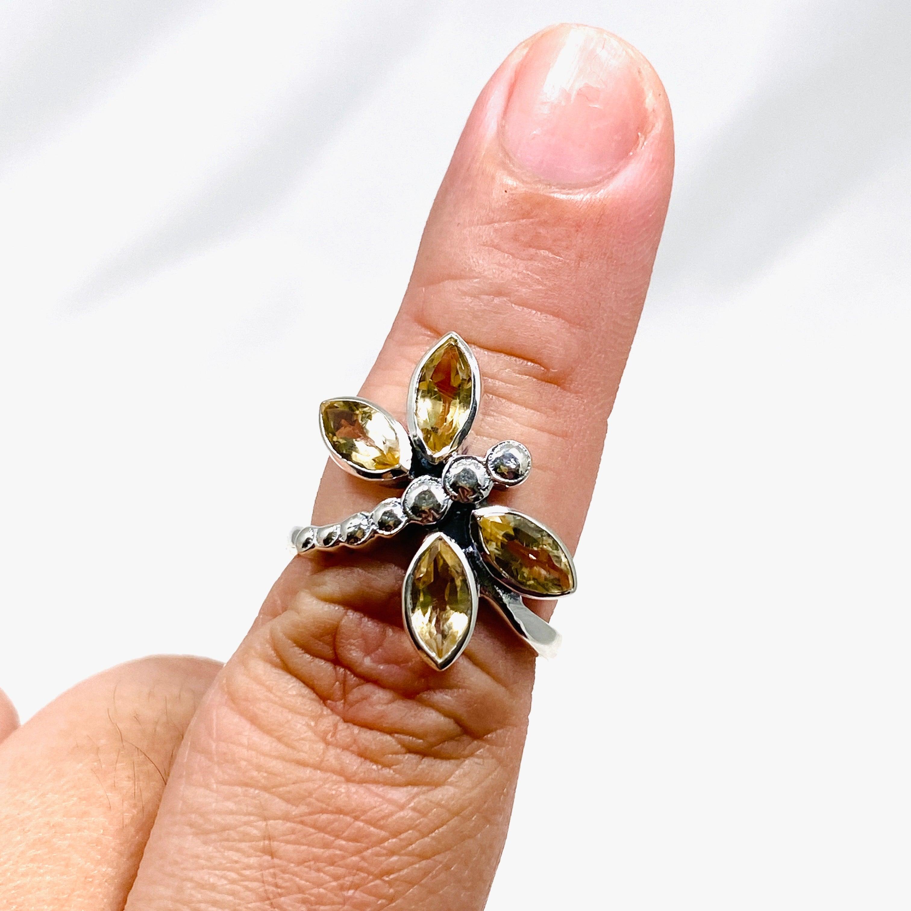 Faceted Citrine Dragonfly Ring R3887 - Elegant Jewelry for Women, Perfect for Parties, Weddings & Everyday Wear