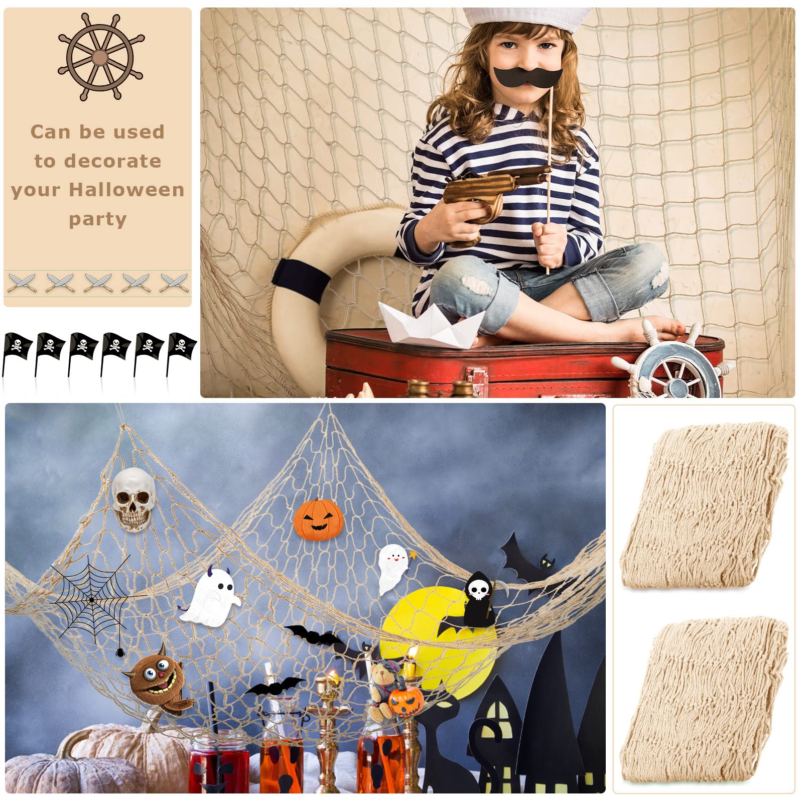 8-Piece Natural Cotton Fish Net Decorations - 78.7