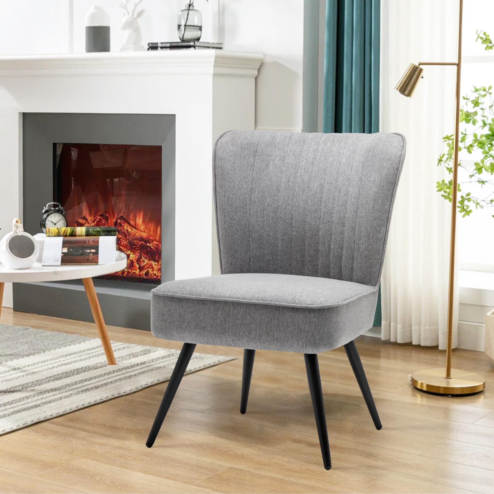 Alunaune Accent Chair Set of 2 - Modern Upholstered Living Room & Bedroom Armless Slipper Chairs - Comfortable Wingback Single Sofa for Guest Reception - Gray - Perfect for Small Spaces, Apartments and Cozy Reading Nooks