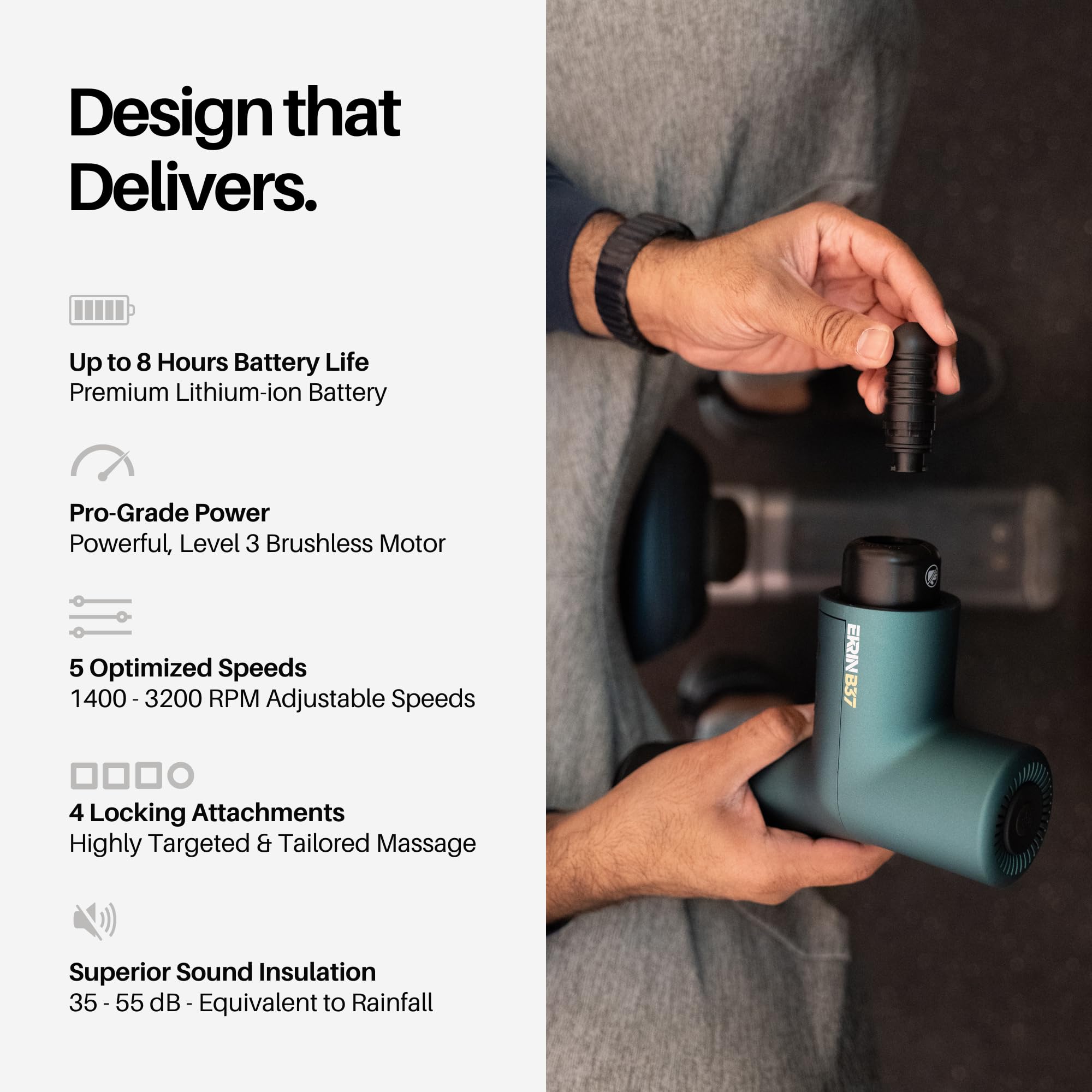 Ekrin Athletics B37v2 Massage Gun - Professional Deep Tissue Massager with 5 Speeds & 4 Attachments - High-Powered Brushless Motor for Muscle Pain Relief - Ultra Quiet & Ergonomic Handheld Massager for Athletes, Gym Recovery & Home Relaxation