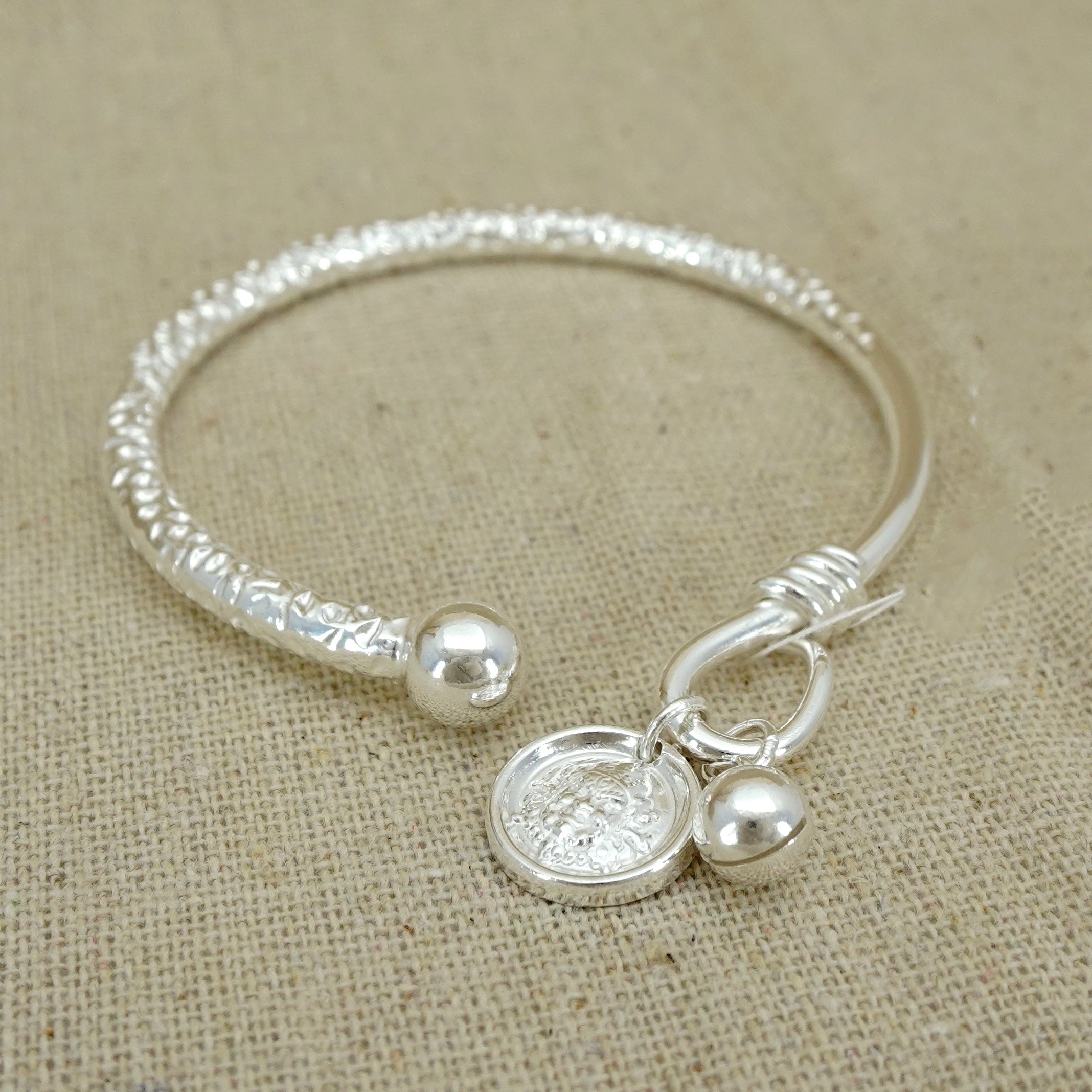 Sterling Silver Bangle Bracelet with Yellow Jambhala Buddha Charm - Tibetan Buddhist Jewelry for Wealth & Prosperity | Spiritual Gift, Meditation Accessory, Yoga Jewelry