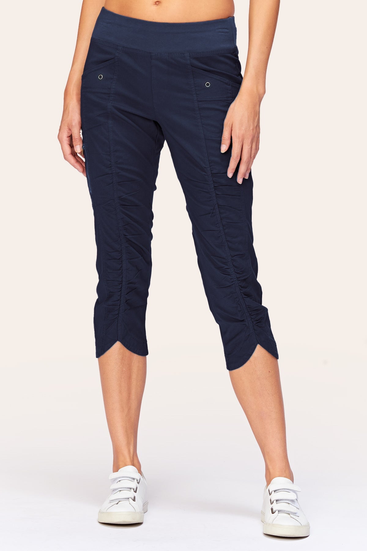 Iris Crop Navy - Women's High Waisted Yoga Pants for Workout & Lounge | Comfortable Stretchy Leggings for Running, Gym & Everyday Wear