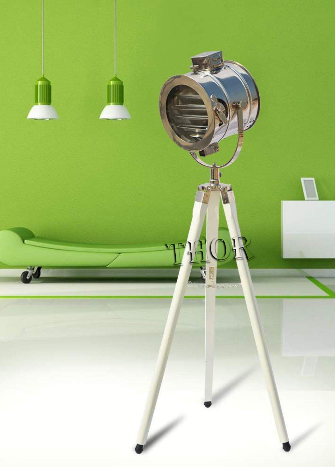 Vintage Nautical Floor Lamp with Tripod Base - Rustic Home & Office Decor, Thor Instruments Spotlight Model - Perfect for Living Room, Bedroom, or Study Lighting