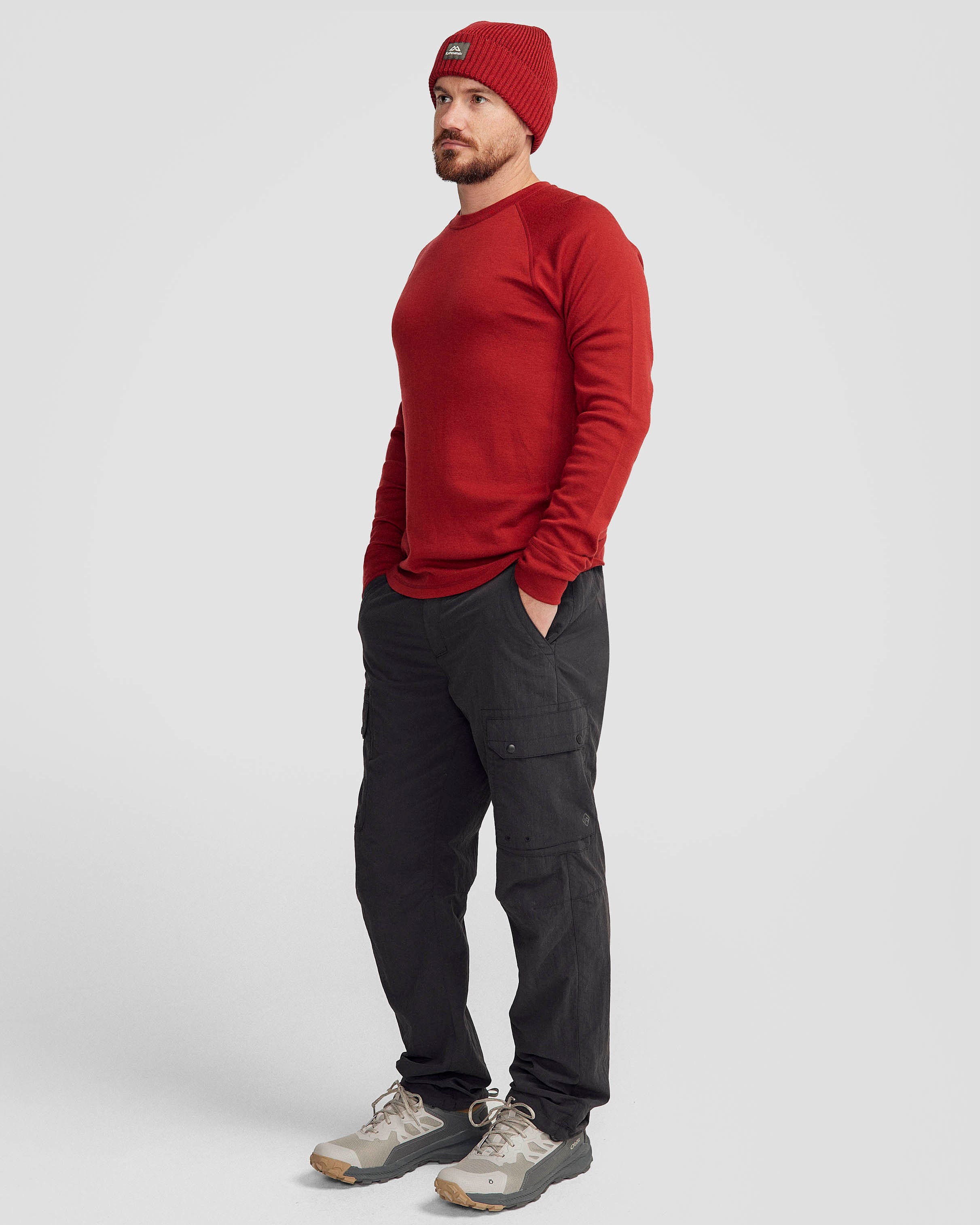 Men's K Merino 250 Long Sleeve Thermal Top - Pinot Color - Base Layer for Hiking, Skiing & Winter Outdoor Activities