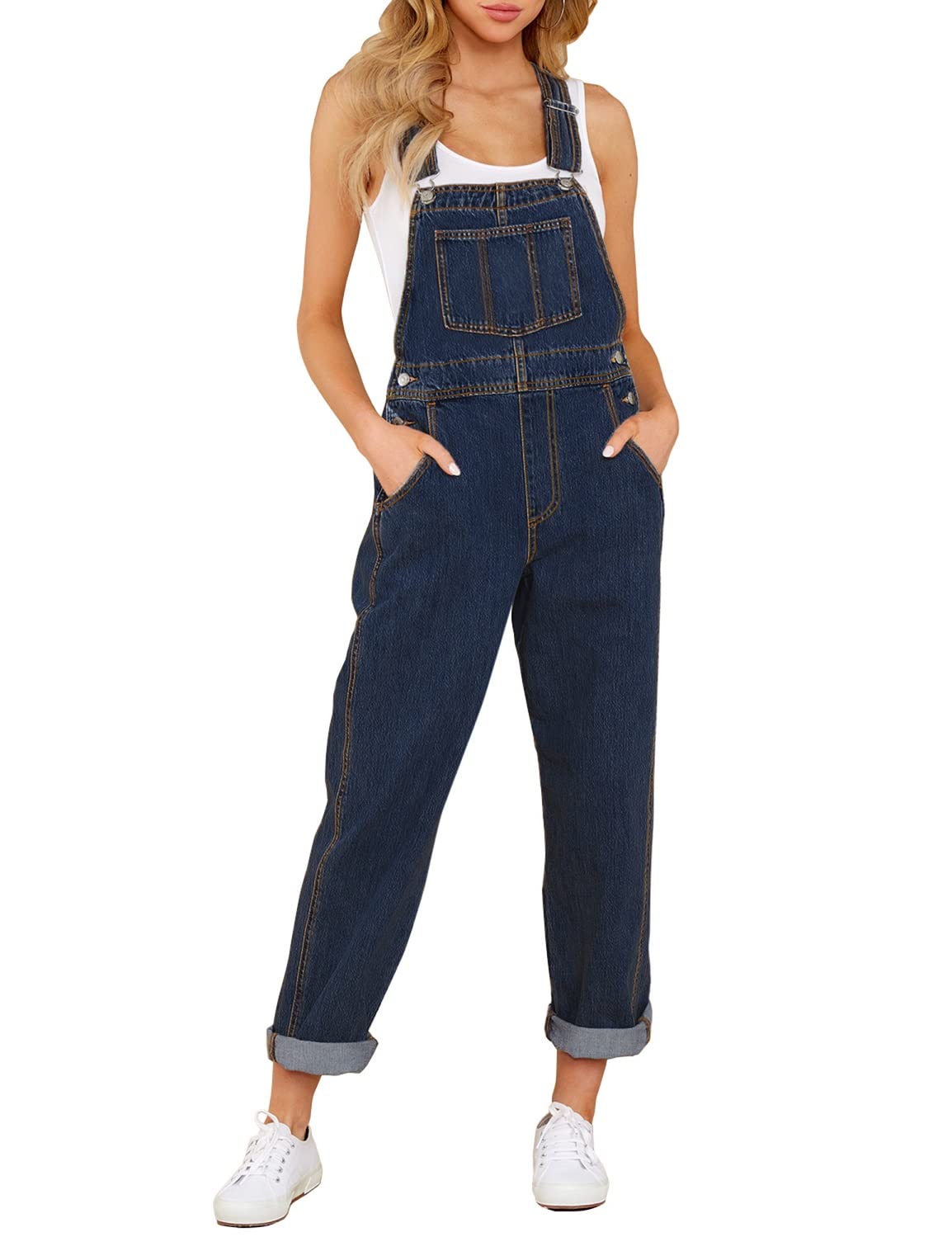 Luvamia Women's Casual Stretch Adjustable Denim Bib Overalls - High Waist Comfortable Jumpsuit for Work, Outdoor & Daily Wear