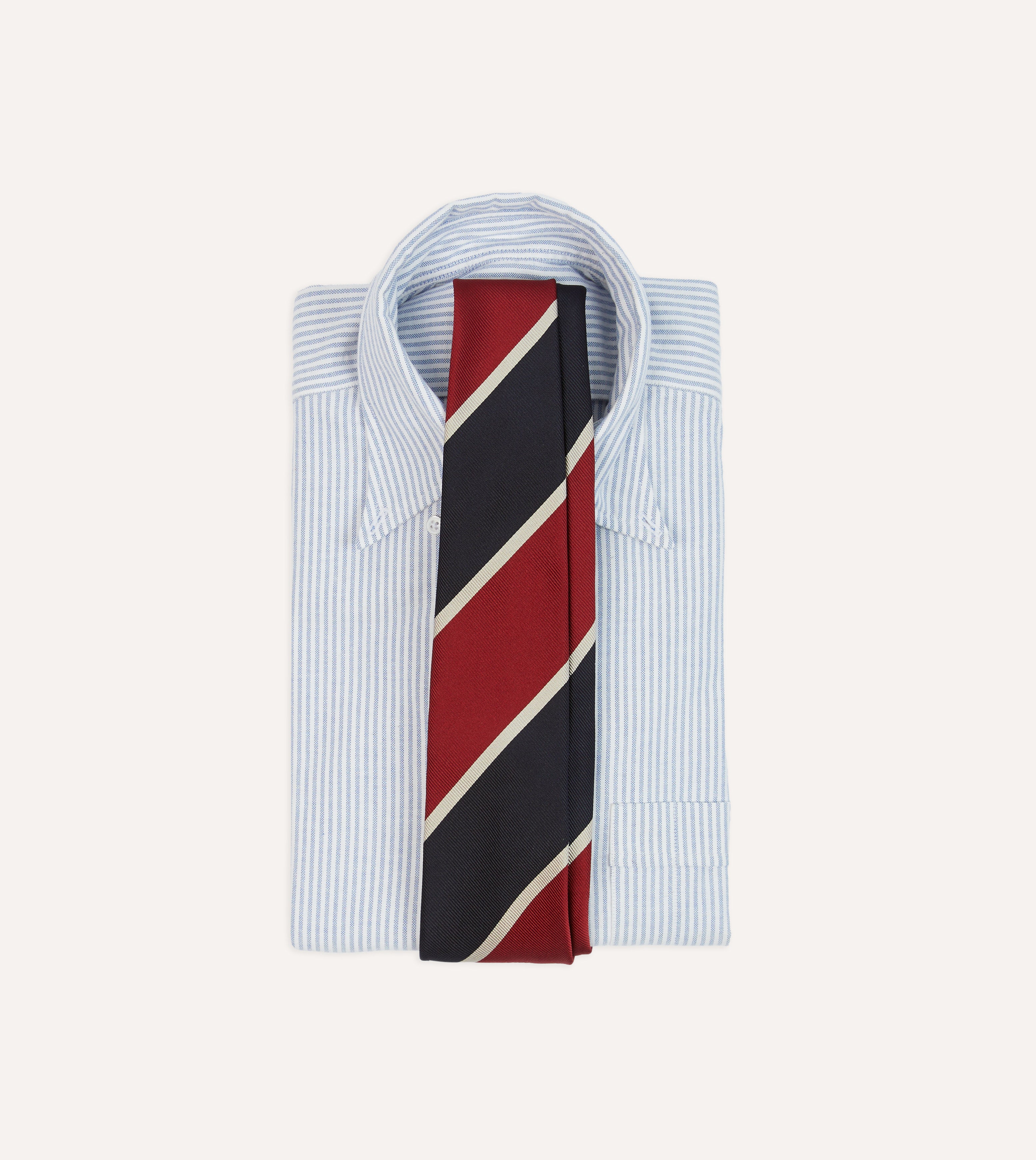 Premium Red & Ecru Broad Stripe Mogador Silk Tipped Necktie - Luxury Silk Tie for Business, Weddings & Formal Occasions