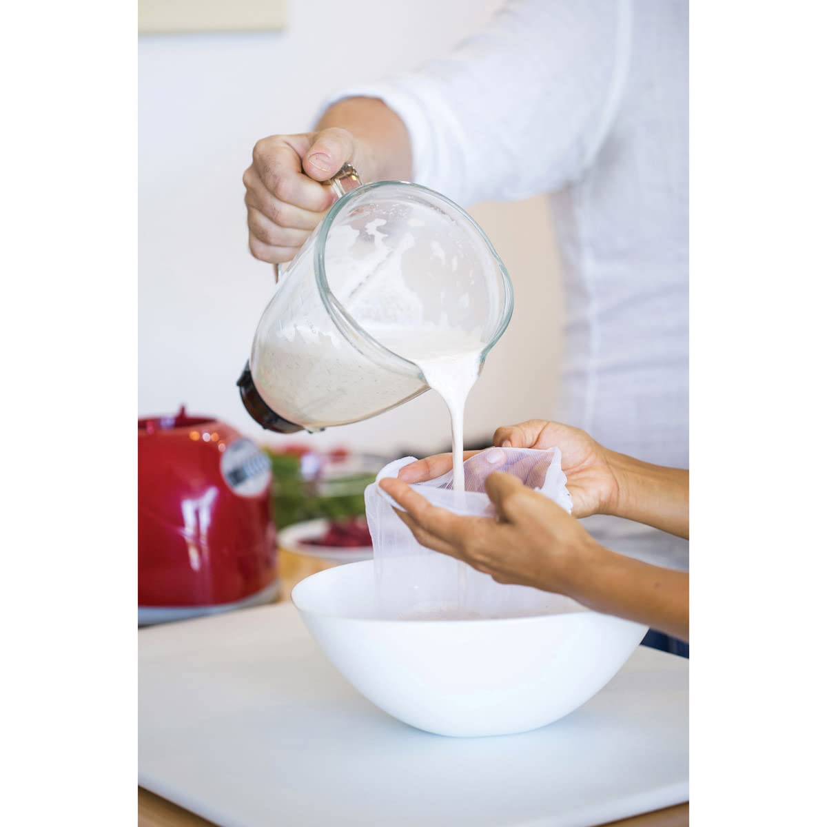 HIC Kitchen Unbleached Nut Milk Bag with Drawstring Closure, 11 x 9-Inches - Reusable Cheesecloth for Almond Milk, Cold Brew Coffee, Straining Yogurt & DIY Beauty Products