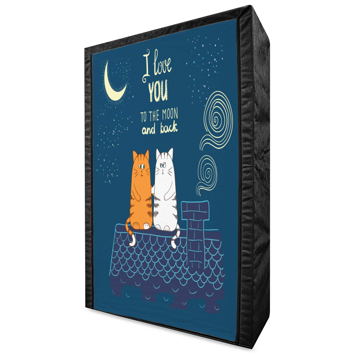 Ambesonne I Love You Portable Fabric Wardrobe - Cat Lovers Closet Organizer with Shelves, 42.5 Inch, Petrol Blue & Ivory - Perfect for Bedroom, Closet & Dorm Storage | Cute Kitty Design Under Moonlit Sky