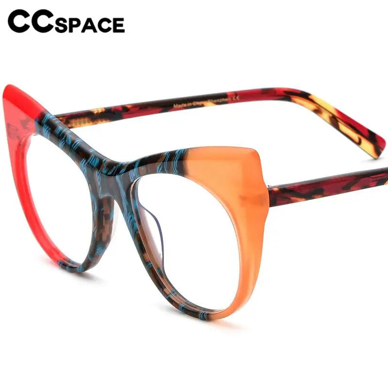 CCspace Unisex Full Rim Round Cat Eye Acetate Eyeglasses Frame 56923 - Stylish Retro Glasses for Men & Women, Perfect for Reading, Fashion Accessories, and Daily Wear