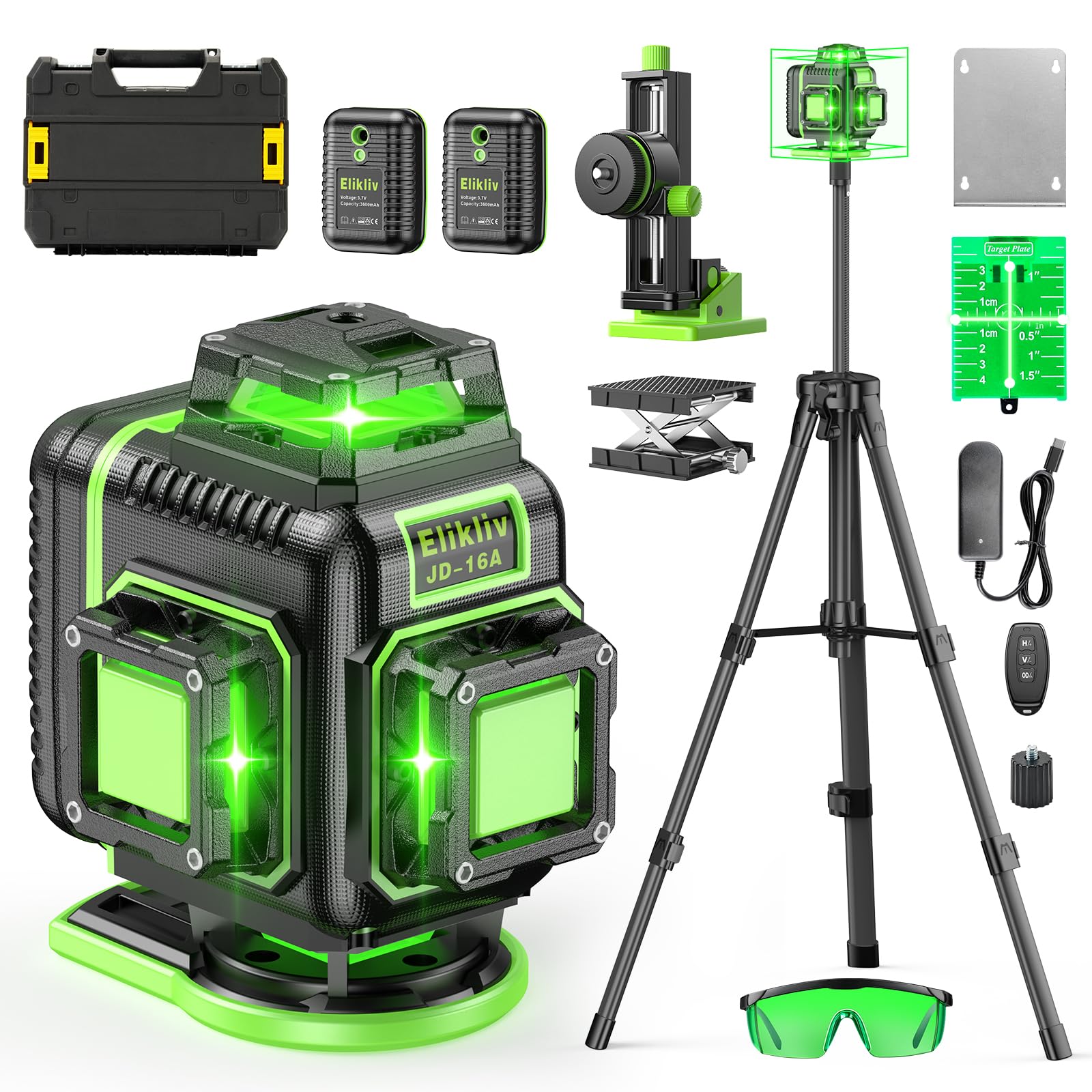 Elikliv 4D 360° Self-Leveling Green Laser Level with Tripod - 165Ft Range, 4x360° Cross Line Laser for Construction, Picture Hanging, Tile Flooring & Home Renovation | Perfect for DIY Projects, Wall Alignment, and Professional Building Work