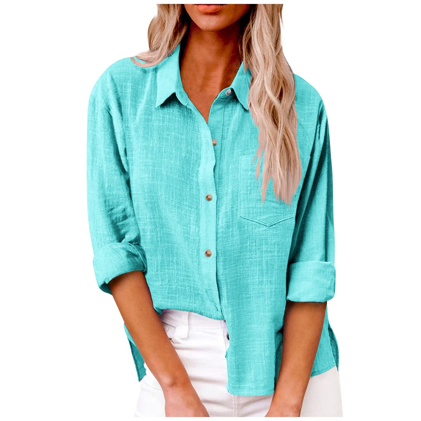 FQZWONG Women's Casual Button Down Shirts - Summer Loose Fit Solid Color Tops & Blouses for Everyday Wear | Perfect for Office, Beach, and Weekend Outings