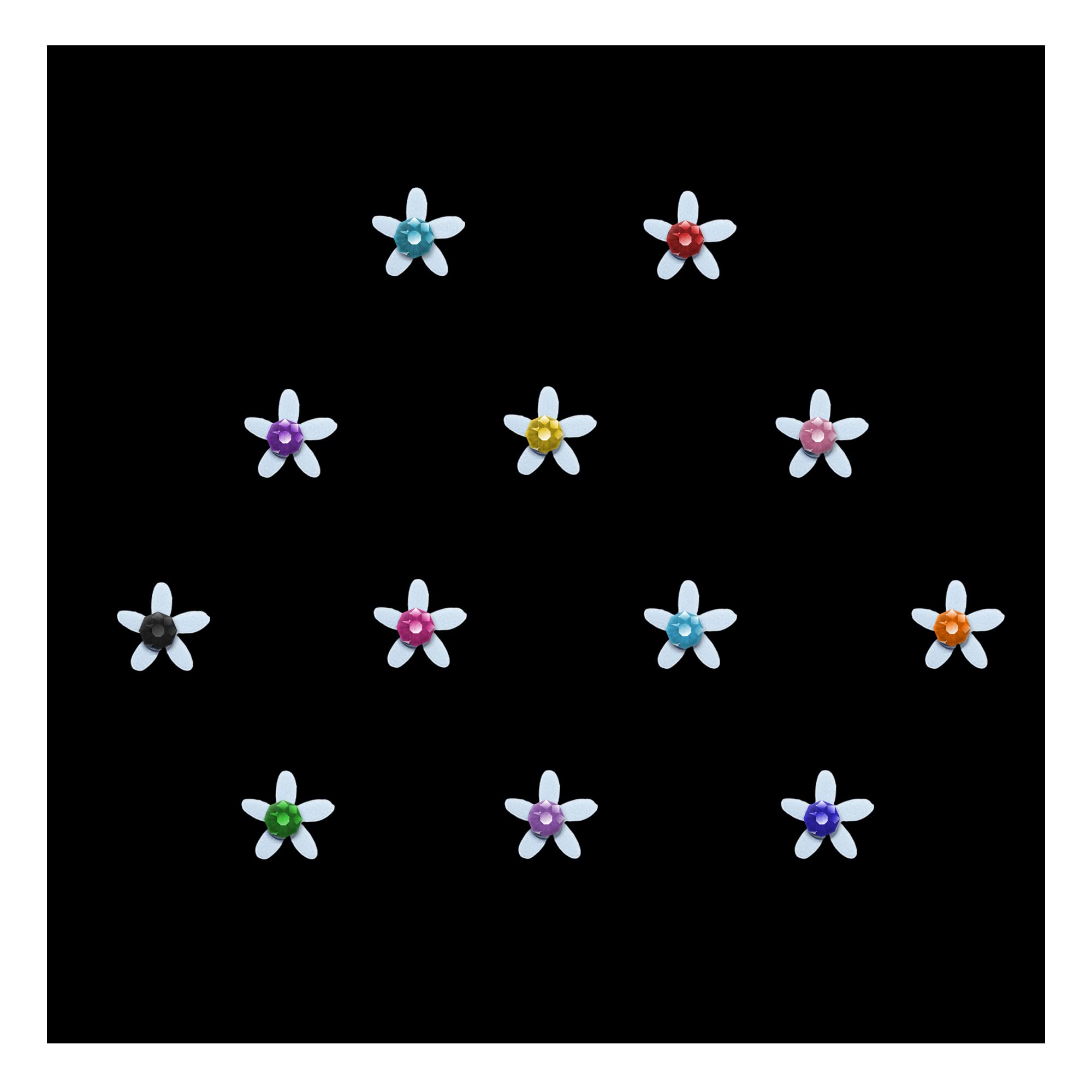 Comet Busters Cute White Floral Baby Bindis with Colorful Stones - 6mm Kids Face Stickers for Parties, Festivals & Costume Makeup (BB042)
