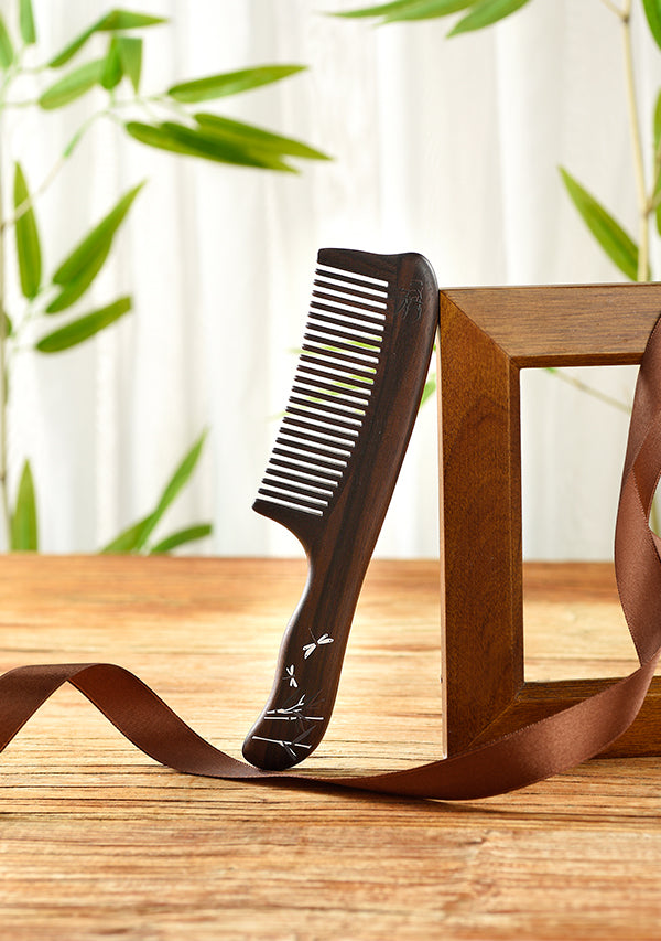 Ebony Wood Hair Comb with Breeze & Bamboo Design - Perfect for Detangling, Styling, and Gentle Scalp Massage at Home or Salon