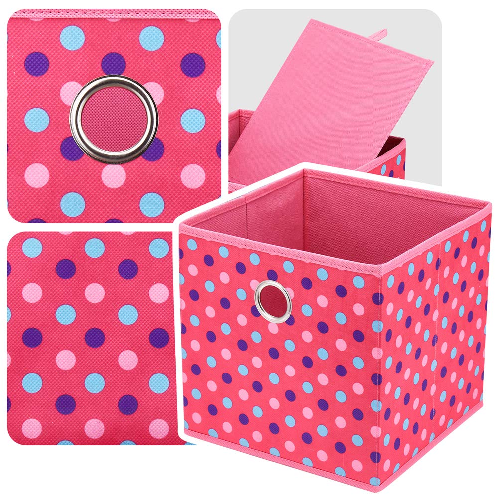 Collapsible Fabric Storage Bins with Polka Dots - Pink Foldable Cube Organizer for Kids' Clothes, Toys & Room Decor (10 Inch) - Perfect for Bedroom, Closet & Drawer Organization - QY-SC15-6