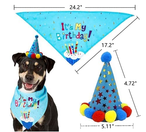 Pet Birthday Party Hat & Bandana Set - Cute Puppy Cat Costume Headwear for Dogs & Cats - Pink Birthday Decorations & Accessories for Boys & Girls - Perfect for Pet Birthday Parties & Photo Shoots