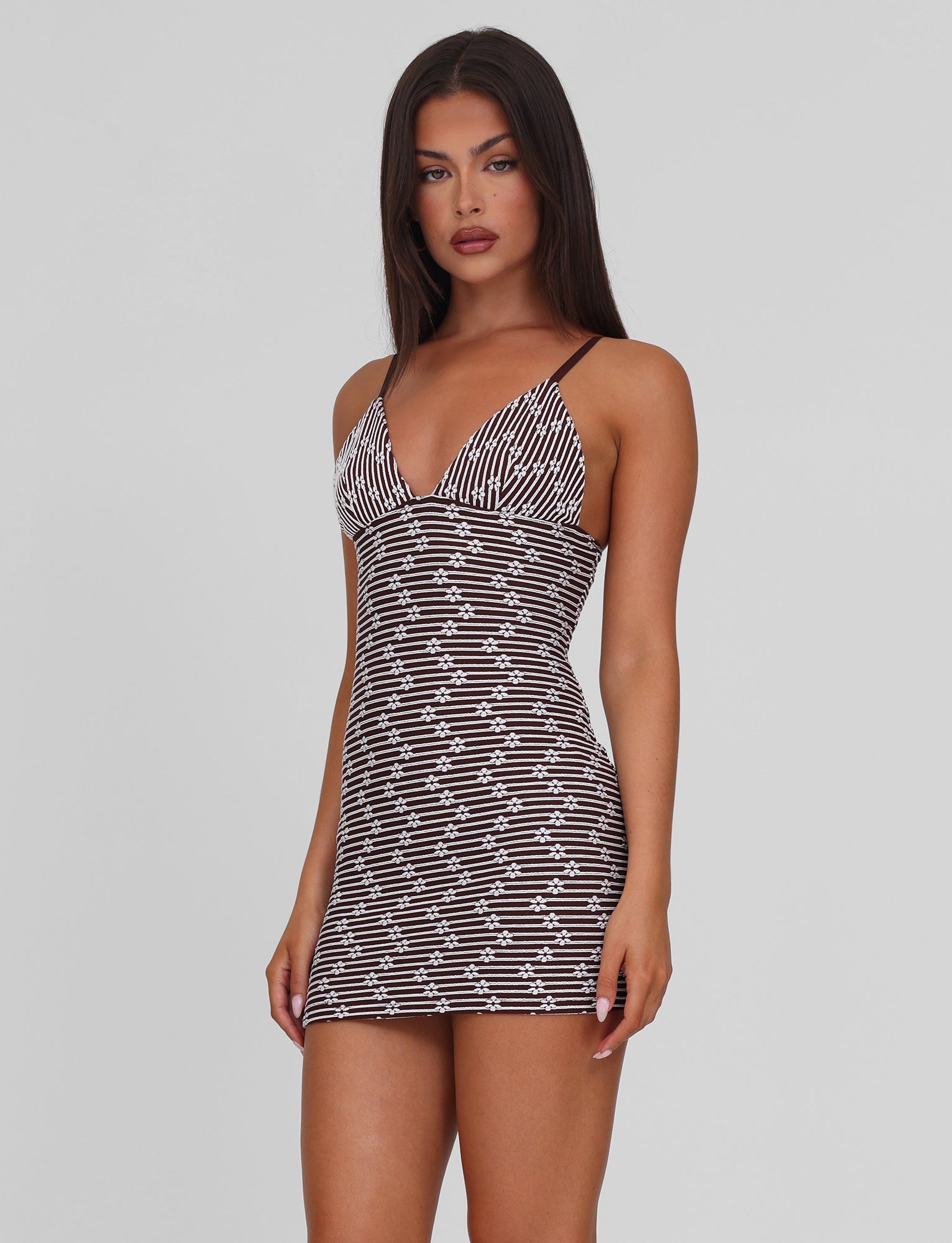SAHRA Mini Dress - Chocolate Brown Striped Summer Dress for Women | Casual Beachwear & Party Outfit