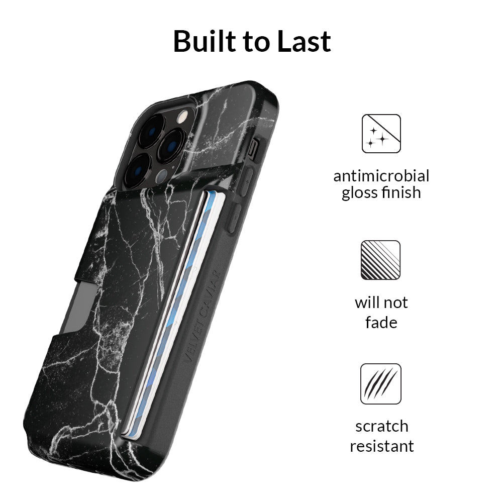 Black Marble iPhone Wallet Case - Slim Protective Cover with Card Holder for iPhone 13/14/15 Pro Max - Perfect for Travel, Shopping & Everyday Use
