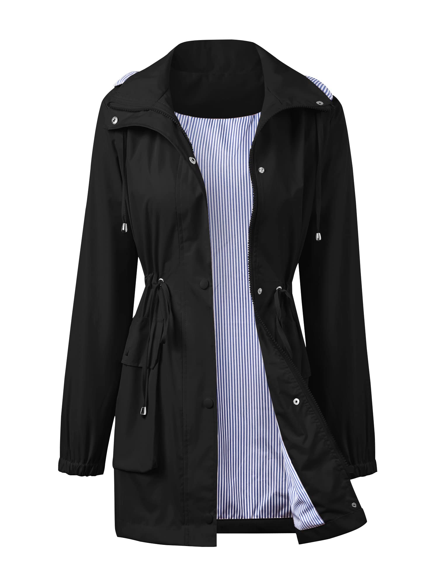 **Avoogue Women's Lightweight Waterproof Raincoat with Hood - Fashionable Long Trench Coat for Outdoor Activities, Hiking, and Commuting**