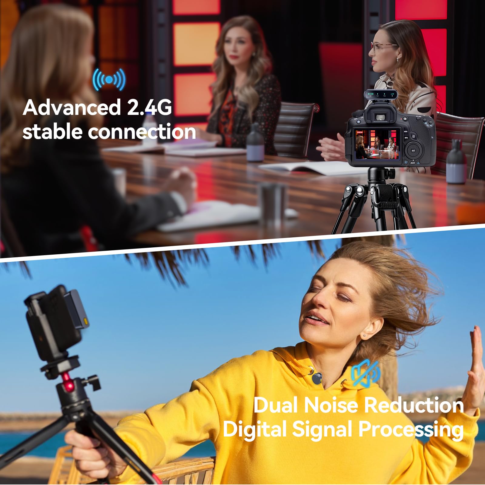 Wireless Lavalier Microphone for iPhone Android Camera - 200ft Range Mini Lapel Mic with Noise Cancellation & 25H Battery Life - Bluetooth USB-C Wireless Microphone for Video Recording, Vlogging, Podcasting, Interviews, and Live Streaming