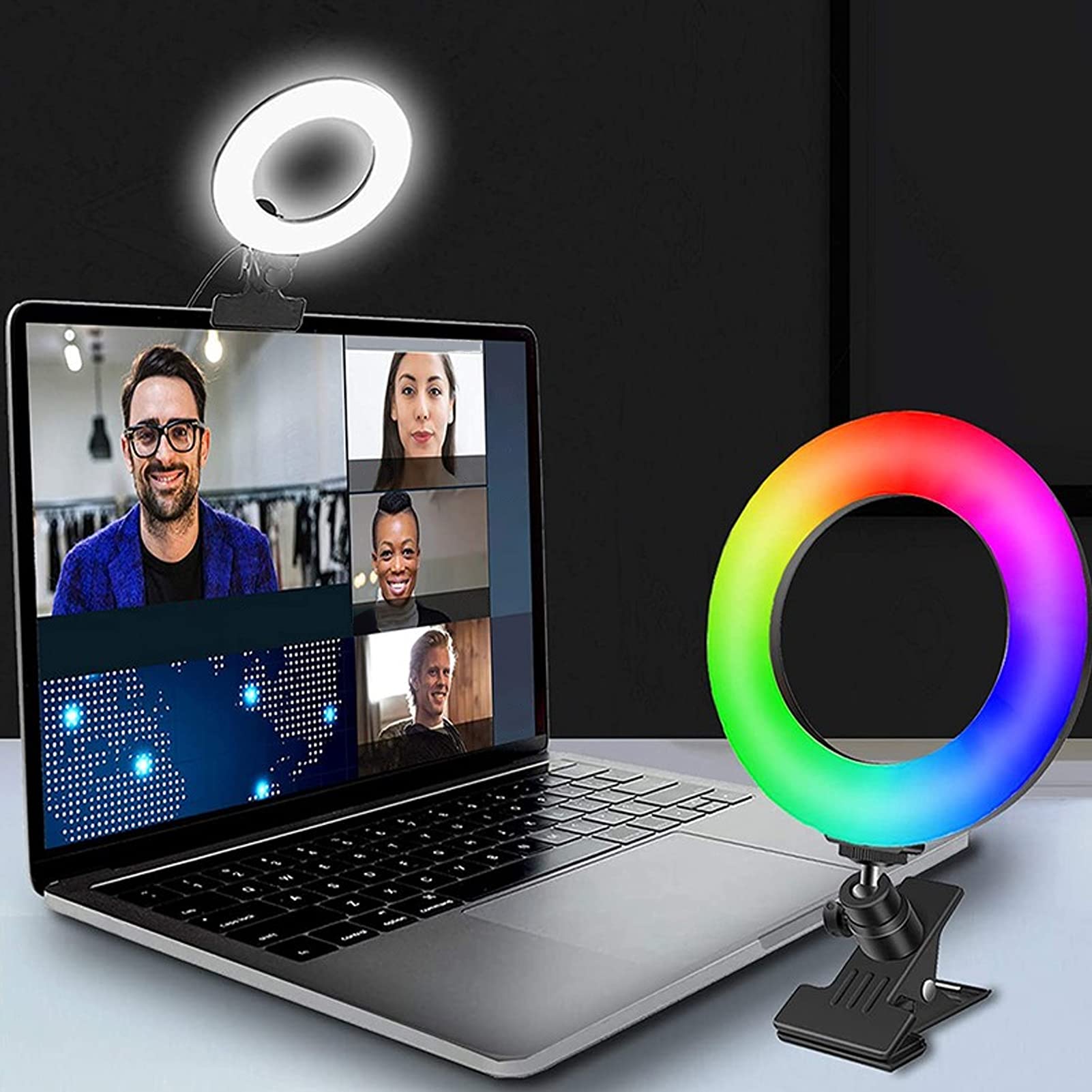 16cm LED USB Ring Light with Adjustable Clamp - RGB Color Changing for Selfie, Live Makeup, Video Broadcasting - Perfect for YouTube, TikTok & Home Studio Lighting